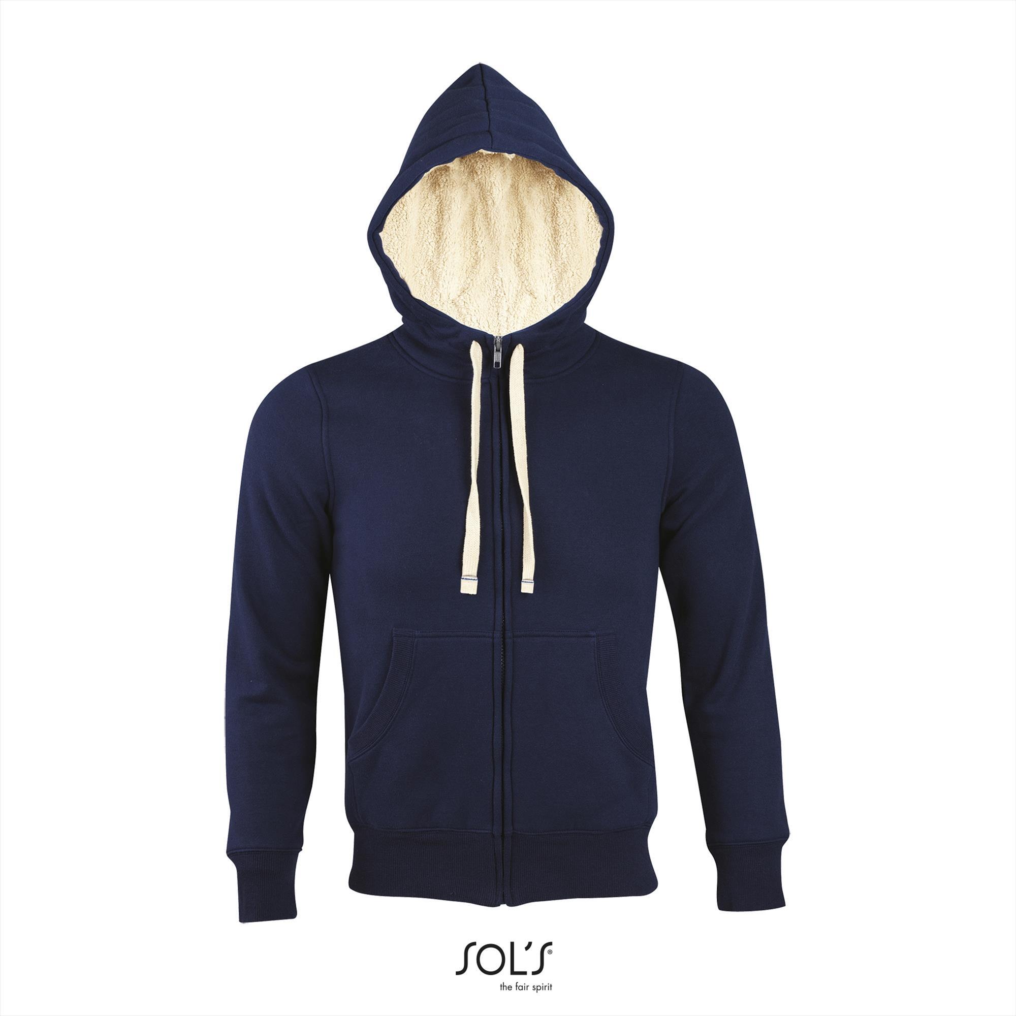 Sweater jacket met gevoerde capuchon donkerblauw