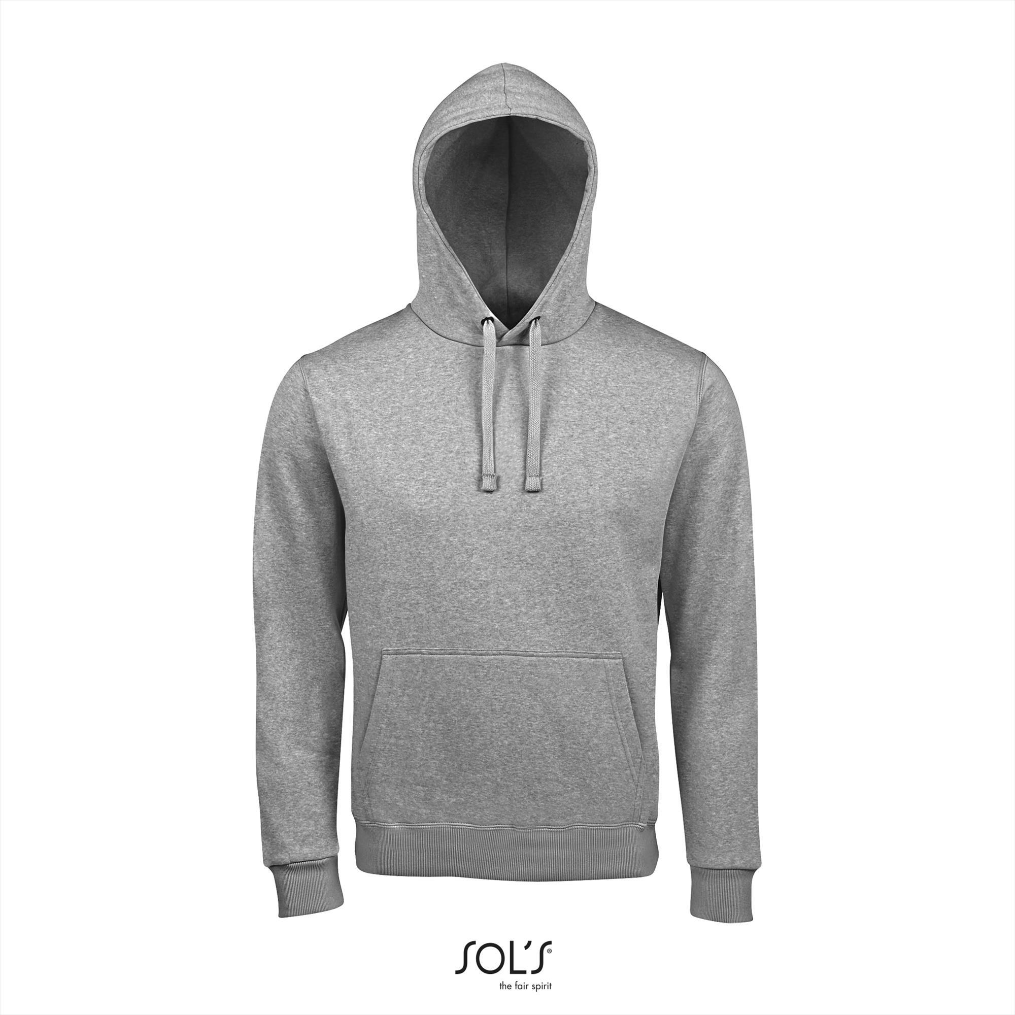 Sweater voor mannen grijs melange met capuchon