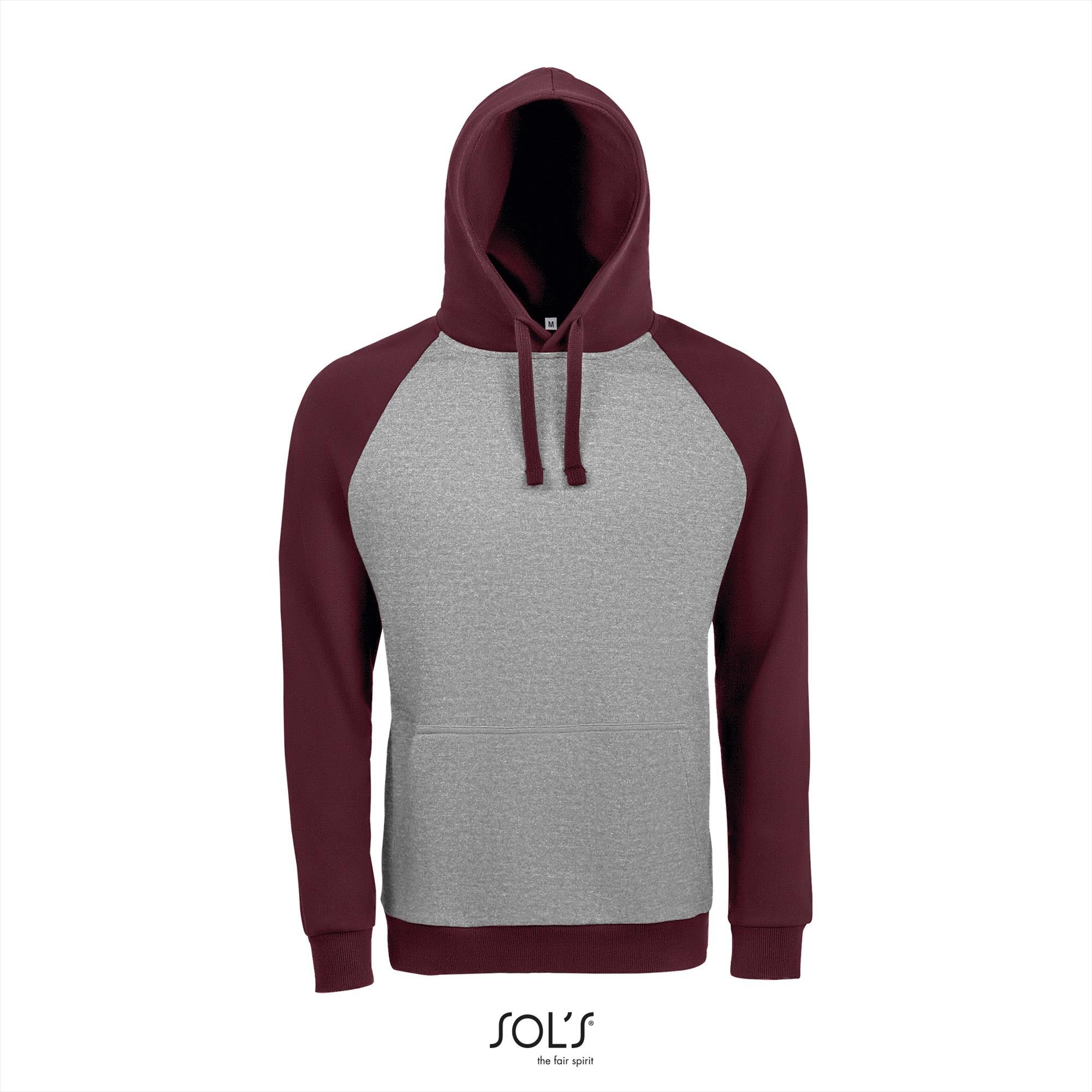 Sweatshirt grijs melange met burgundy rood voor mannen Tweekleurig