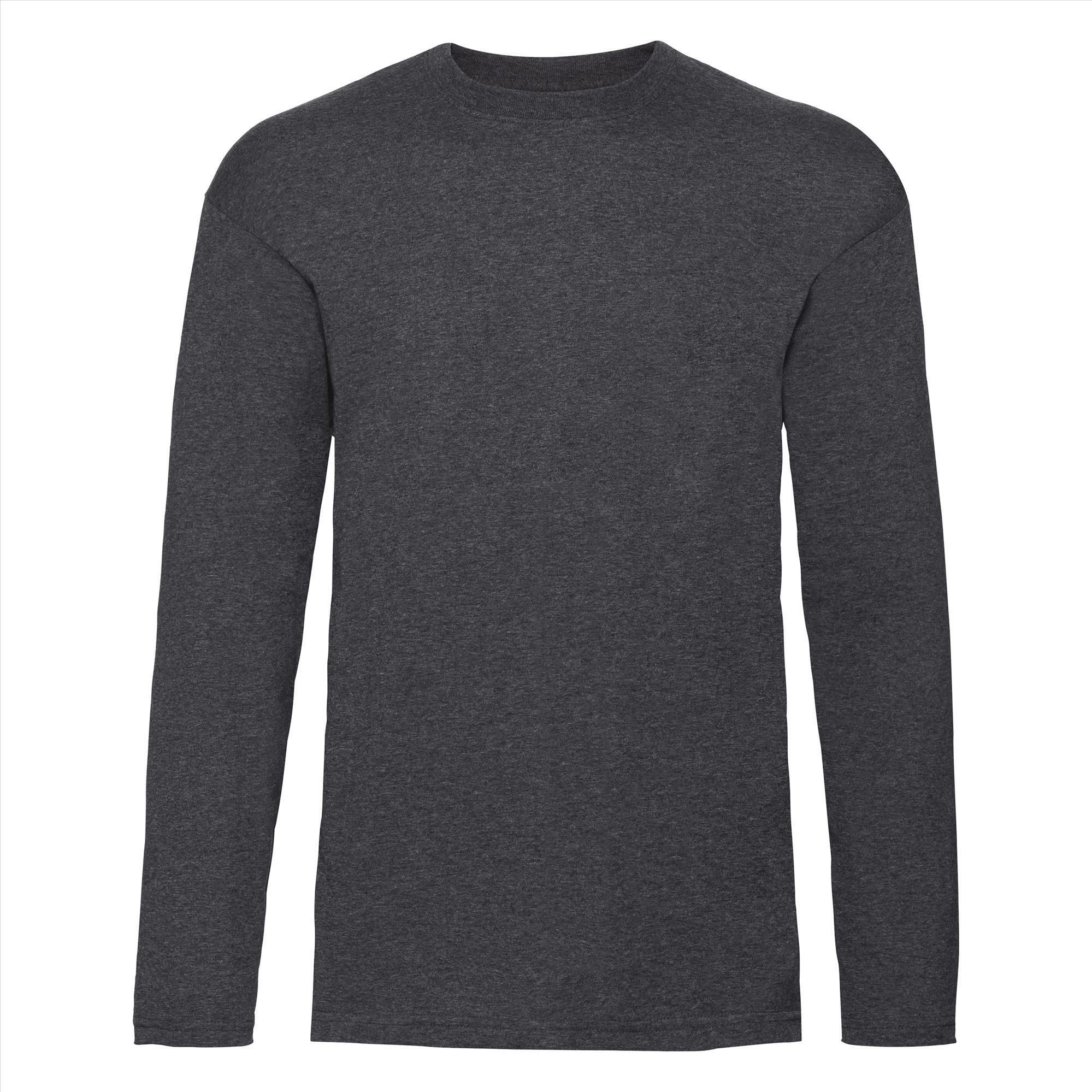 T-shirt donker gemêleerd grijs lange mouwen voor mannen bedrukbaar te personaliseren