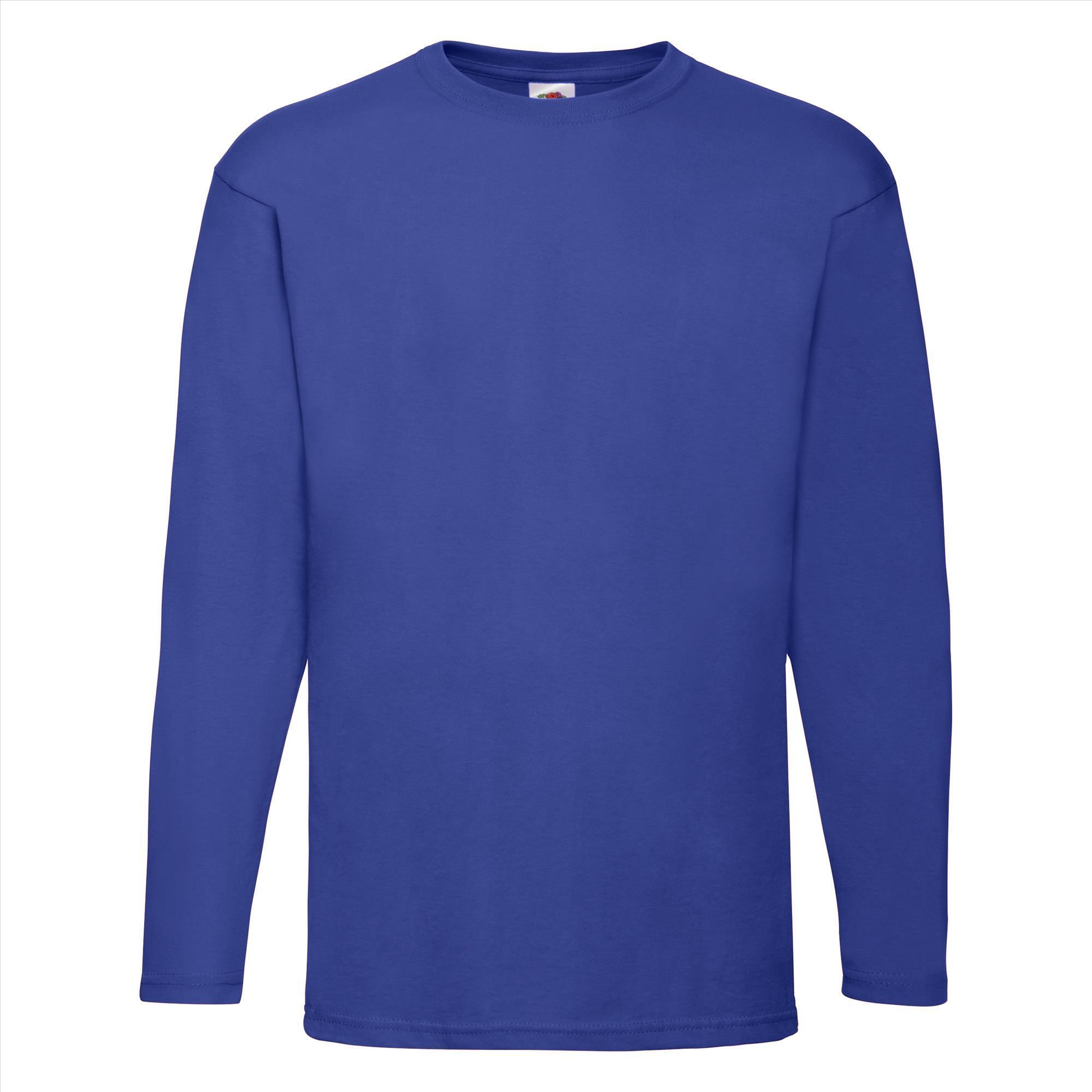 T-shirt royal blauw lange mouwen voor mannen bedrukbaar te personaliseren