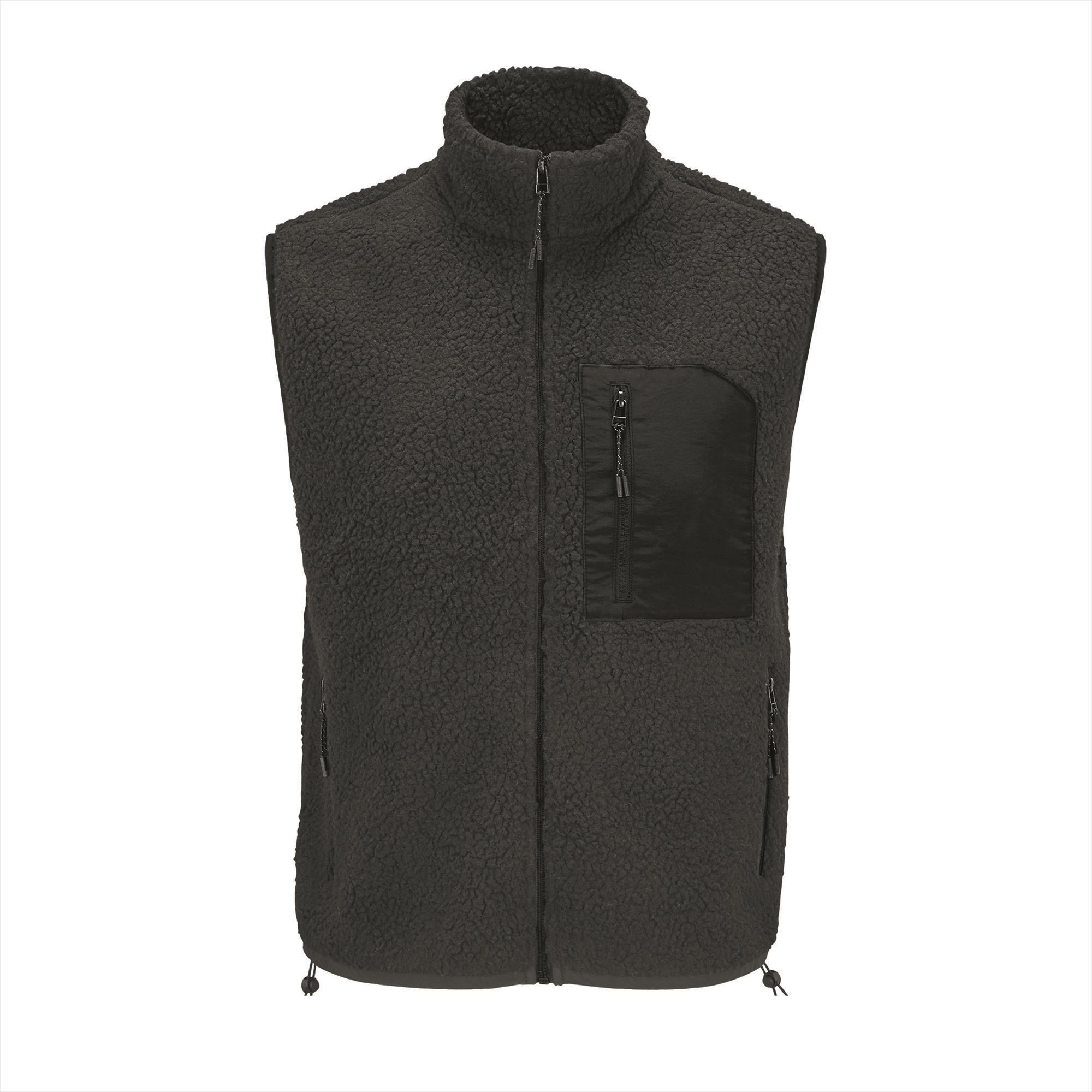 Unisex sherpa fleece bodywarmer carbon grijs met zwart