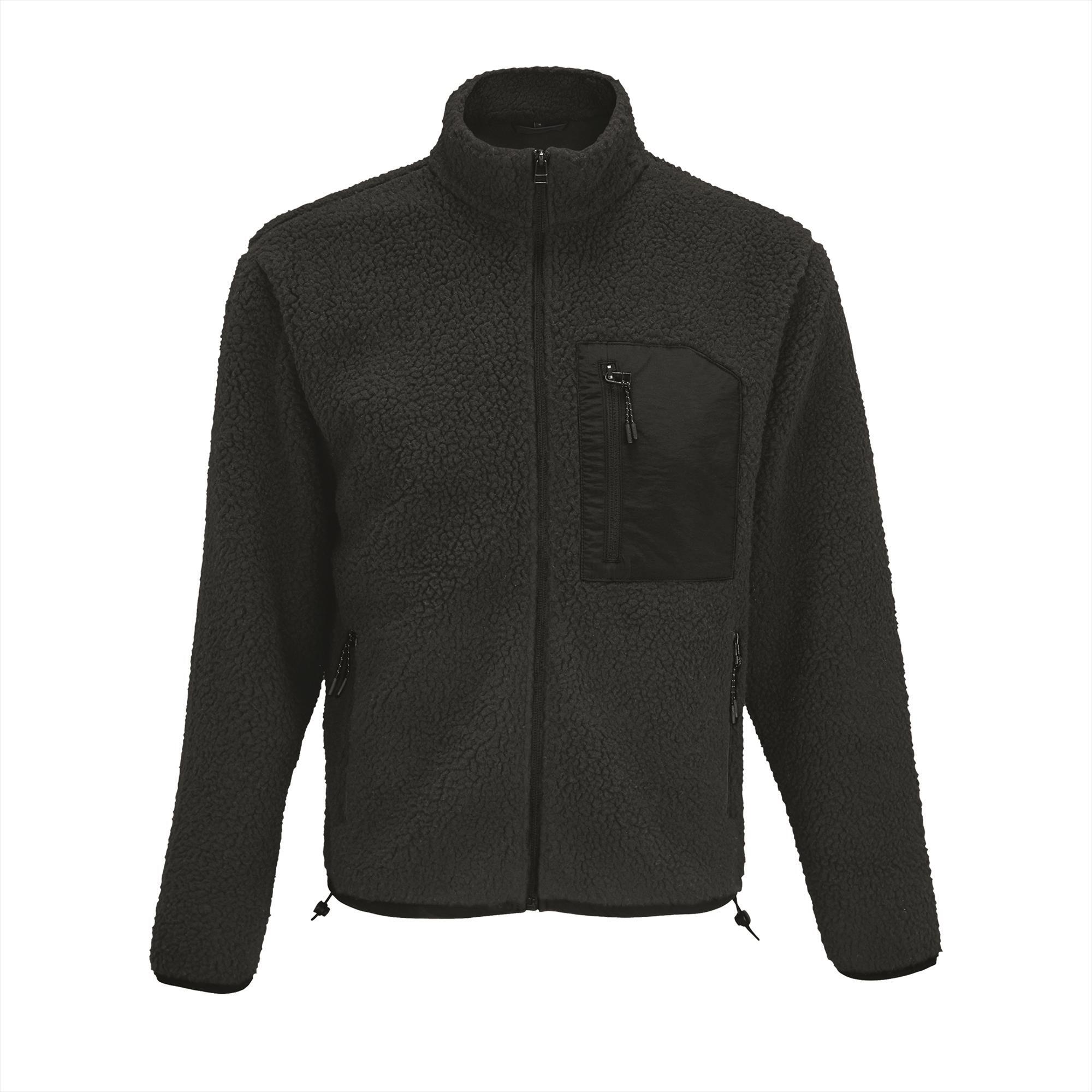Unisex sherpa fleece jacket carbon grijs met zwart