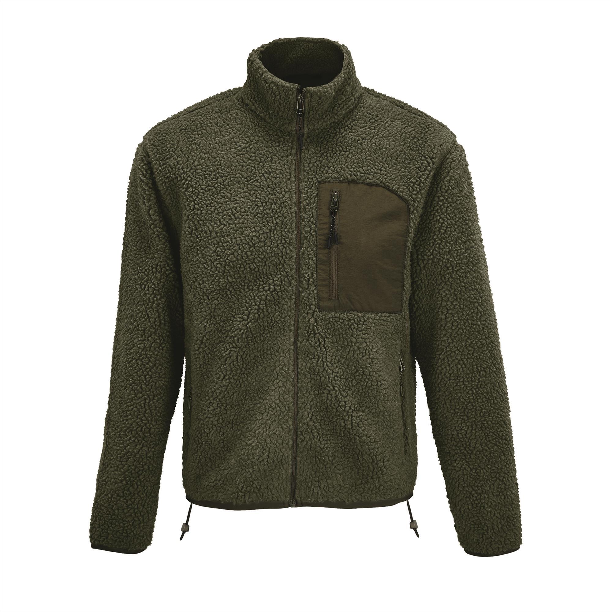 Unisex sherpa fleece jacket donkergroen