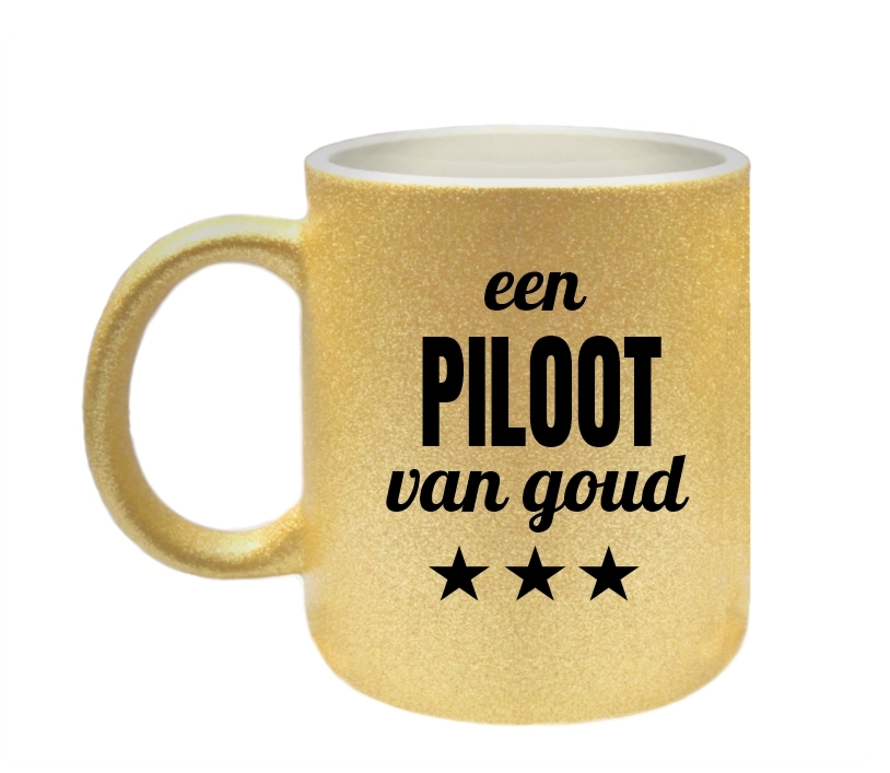 Beker voor een piloot van goud met glitters 