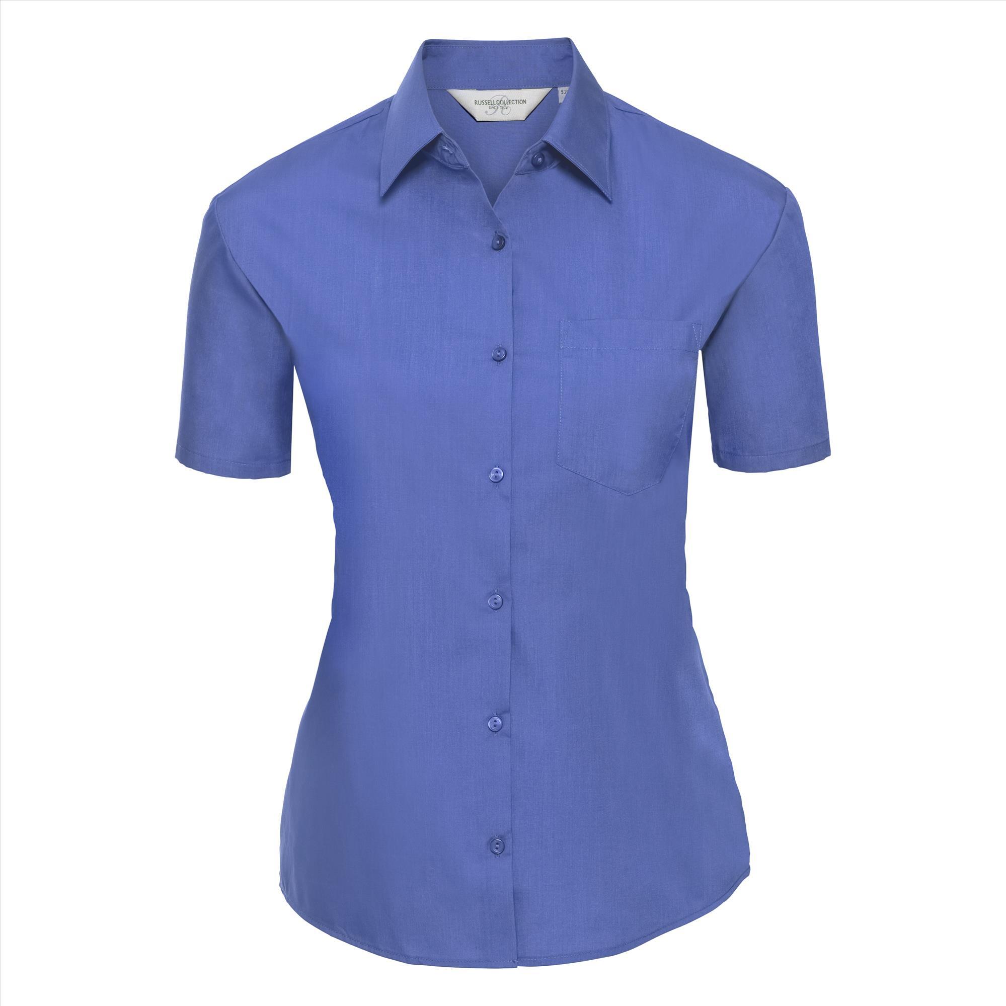 Dames blouse corporate blue korte mouw te personaliseren