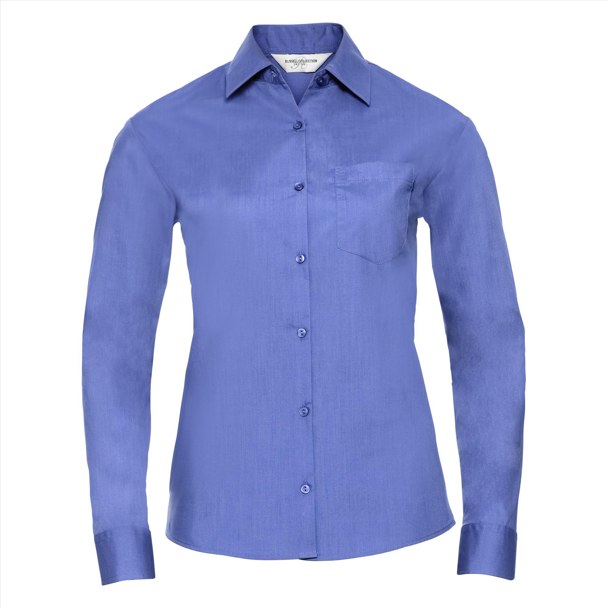 Dames blouse met klassieke kraag corporate blue perfect voor bedrukking bedrijfslogo