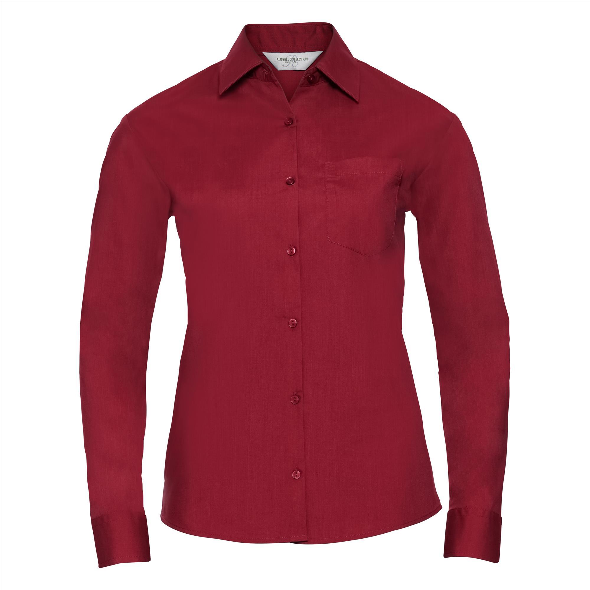 Dames blouse met klassieke kraag rood perfect voor bedrukking bedrijfslogo