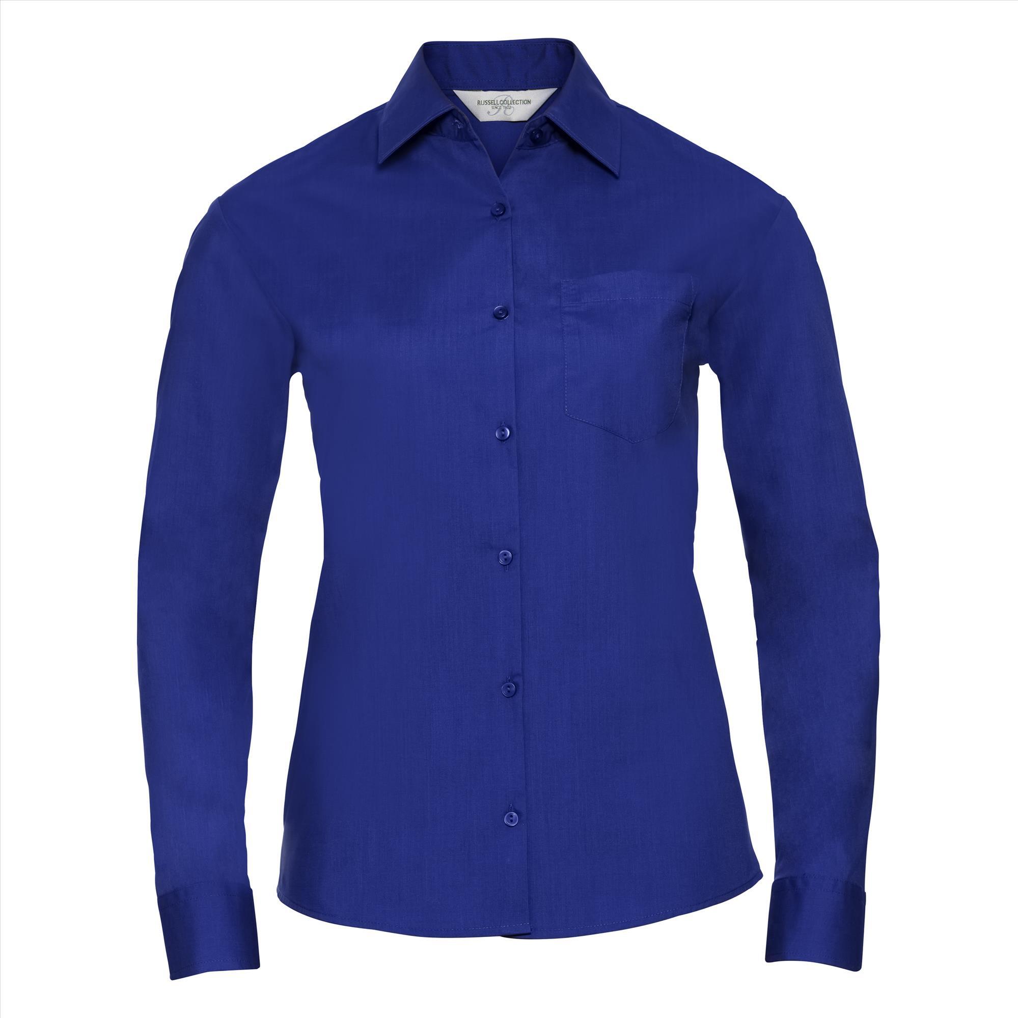 Dames blouse met klassieke kraag royal blauw perfect voor bedrukking bedrijfslogo