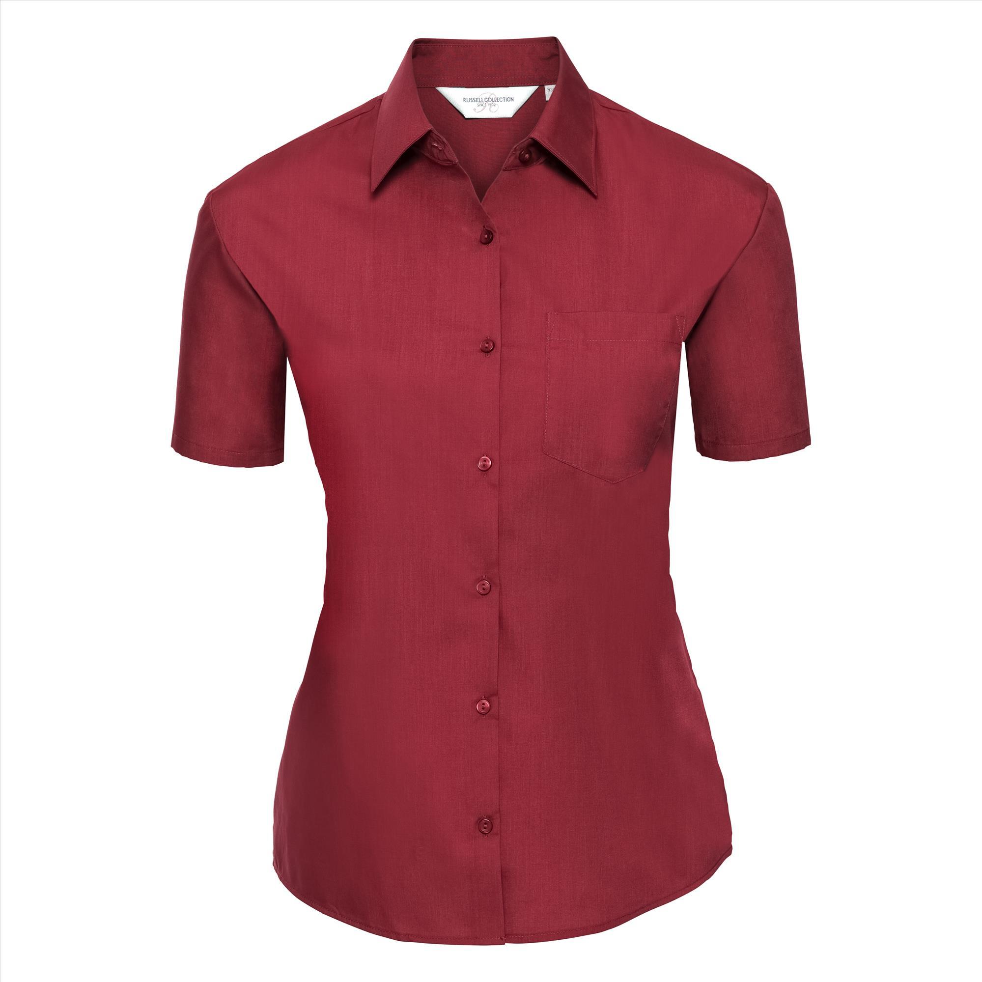 Dames blouse rood korte mouw te personaliseren