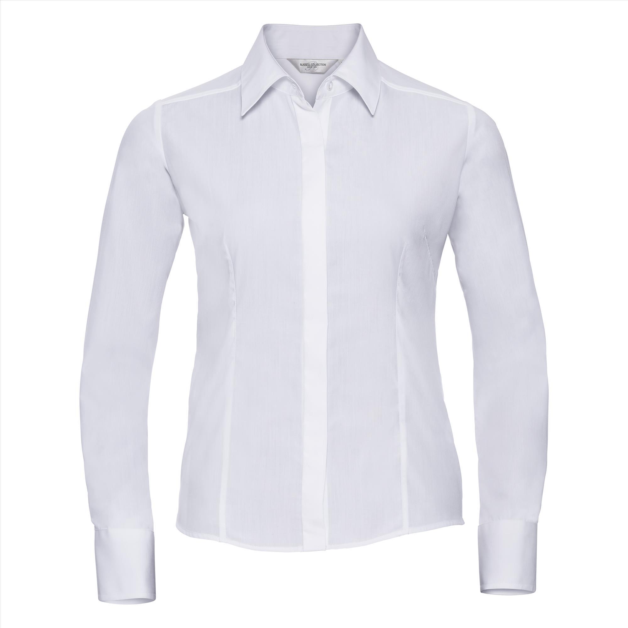 Dames blouse wit te bedrukken te personaliseren met bedrijfslogo