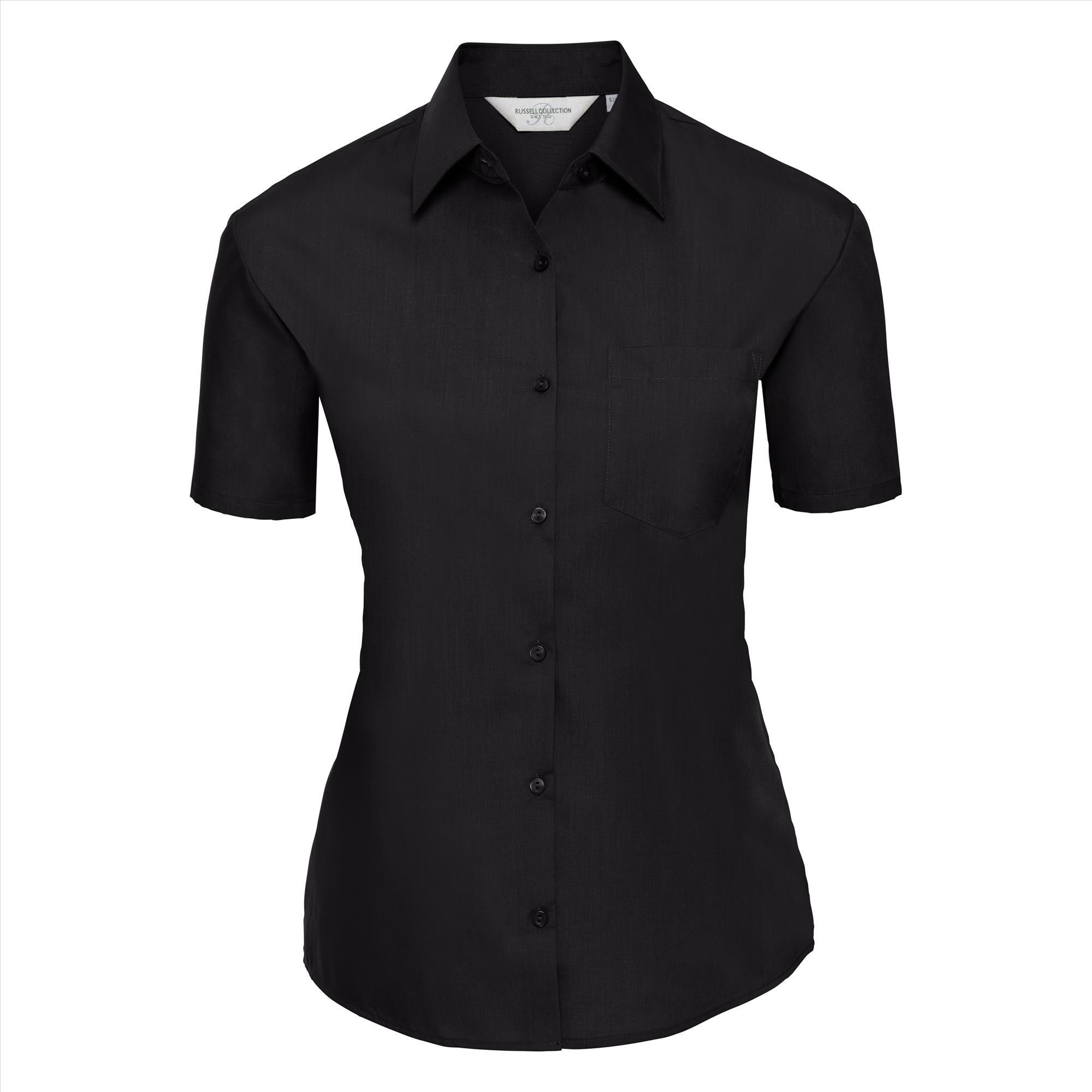 Dames blouse zwart korte mouw te personaliseren