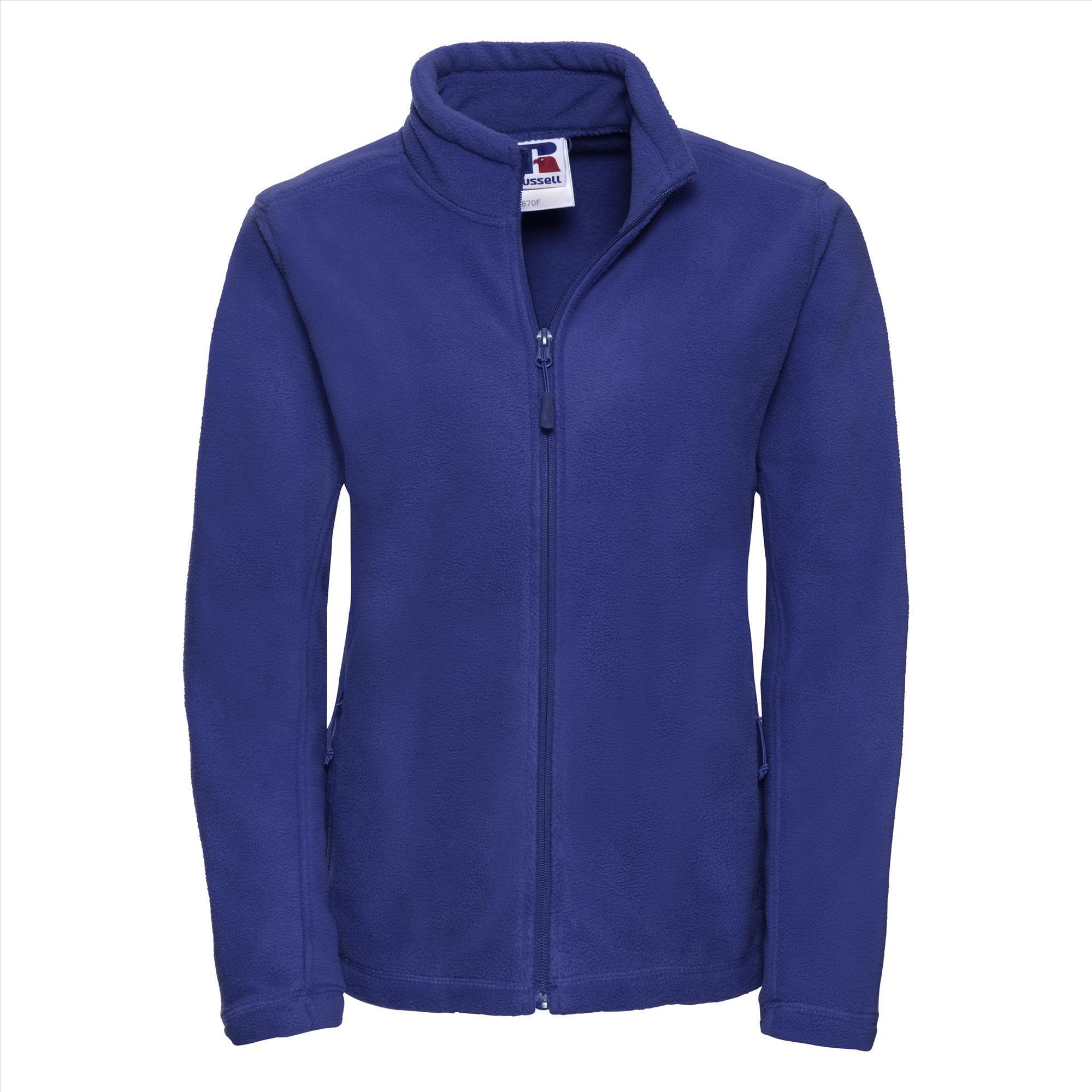 Dames fleece jas royal blauw te personaliseren