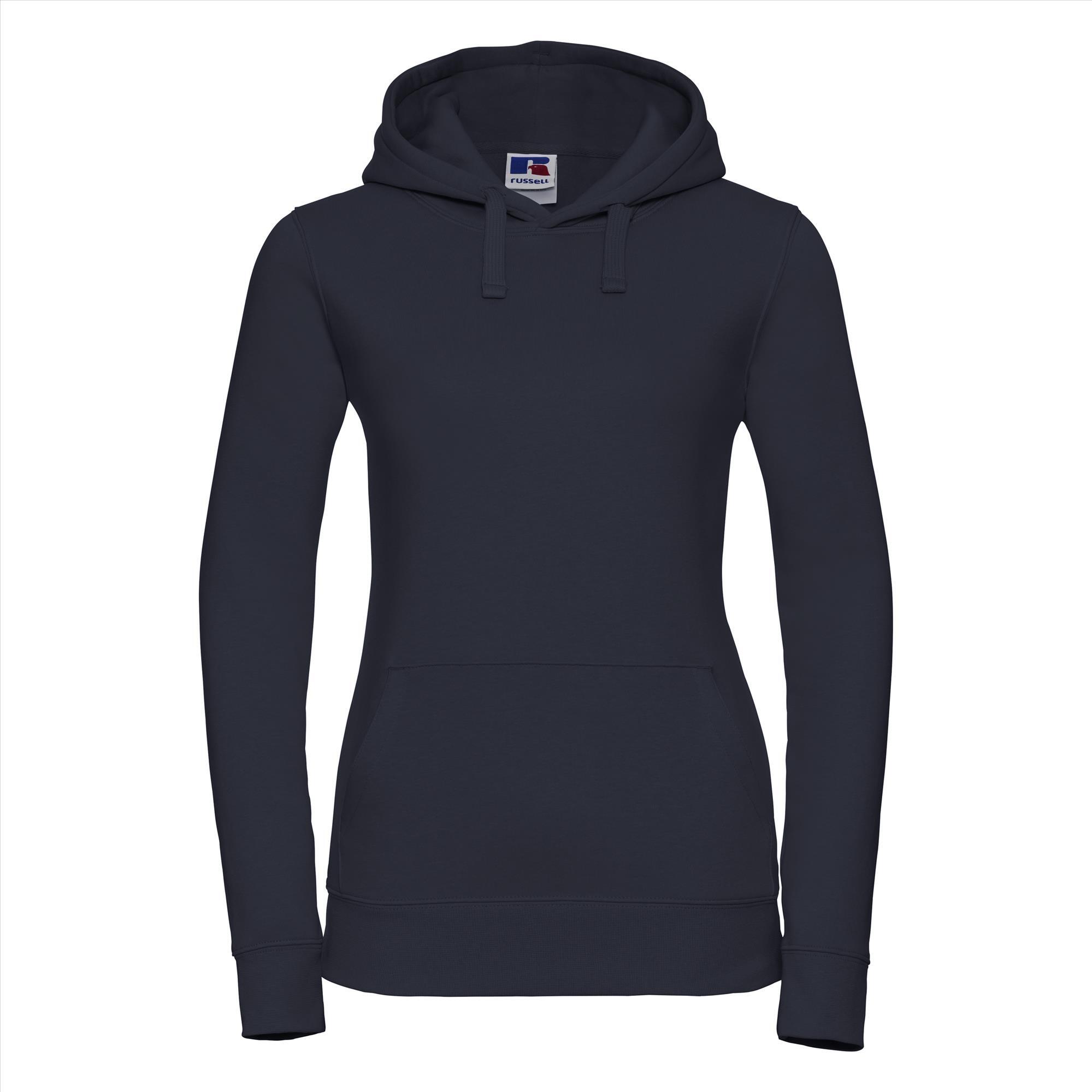 Dames hoodie donkerblauw te personaliseren te bedrukken met een afbeelding logo