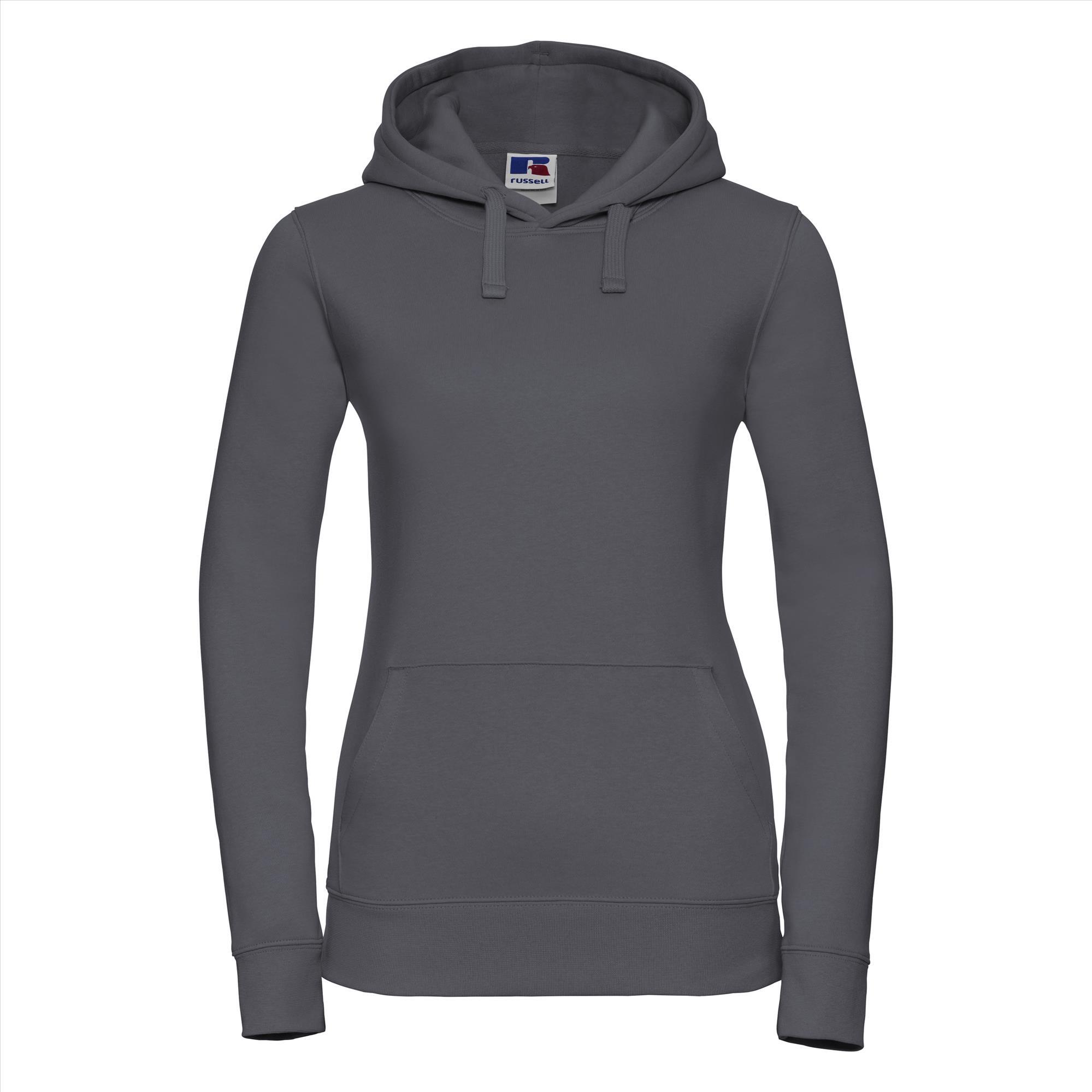 Dames hoodie donkergrijs te personaliseren te bedrukken met een afbeelding logo