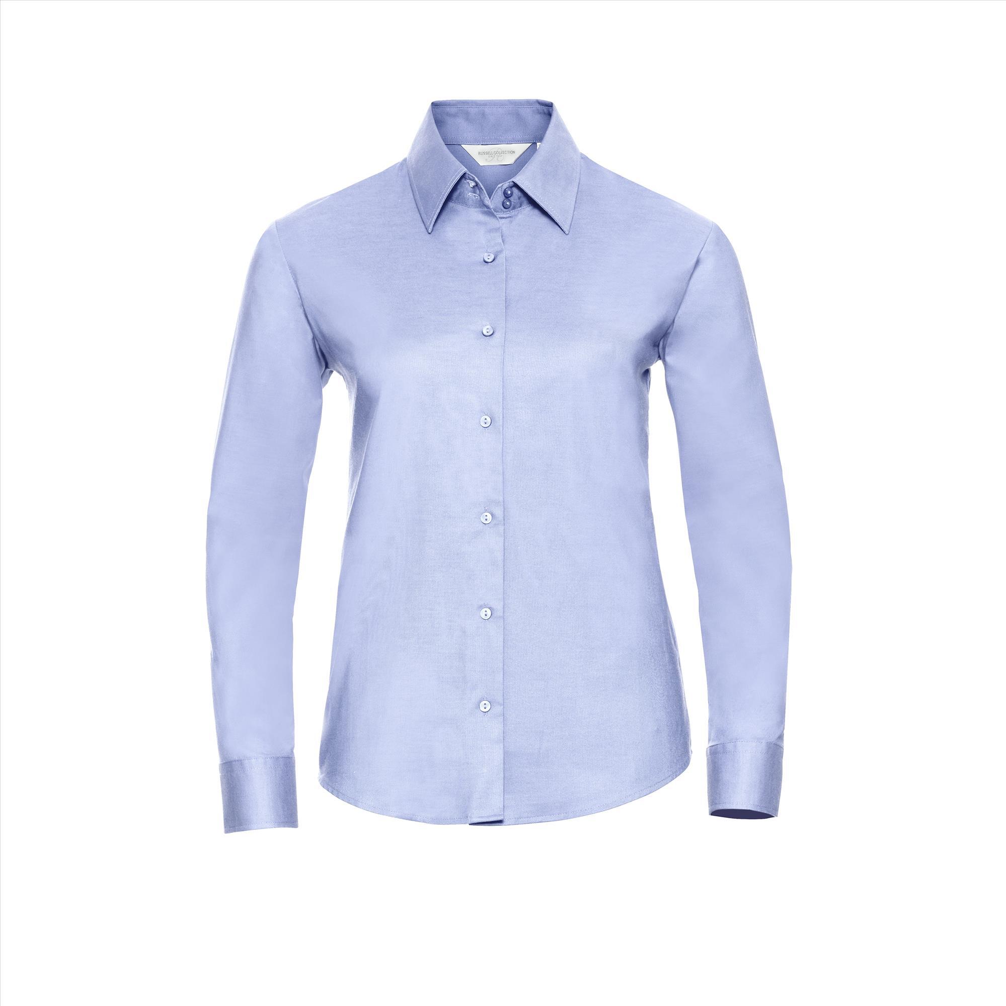 Getailleerde dames blouse oxford blue te personaliseren bedrijfslogo