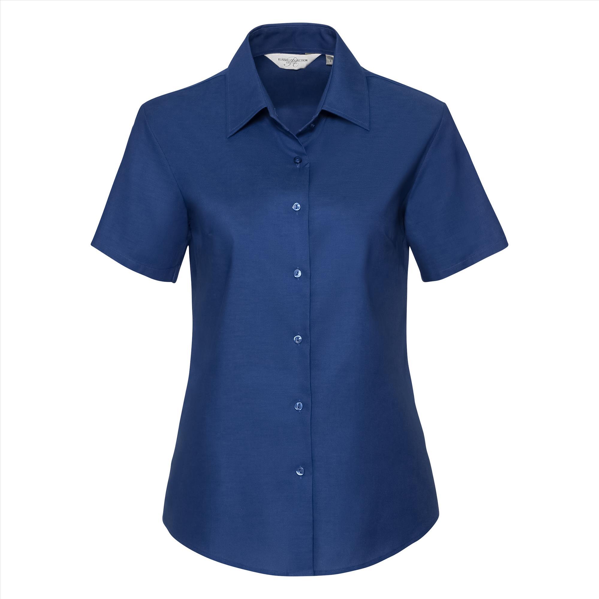 Getailleerde dames blouse royal blauw te personaliseren met en bedrijfslogo