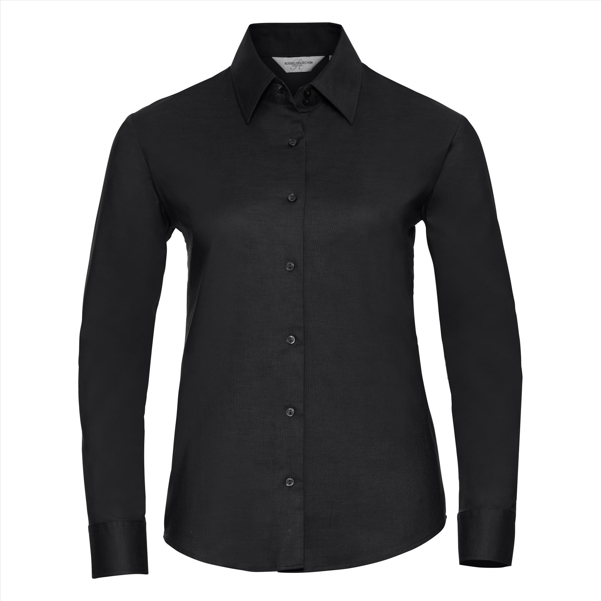 Getailleerde dames blouse zwart te personaliseren bedrijfslogo
