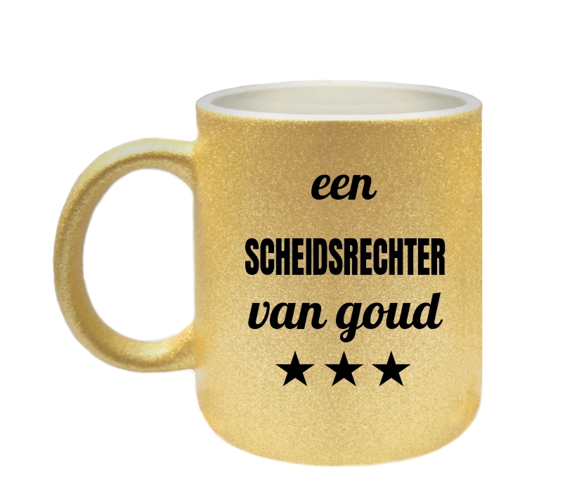 Glitter mok in het goud leuk cadeau voor een scheidsrechter