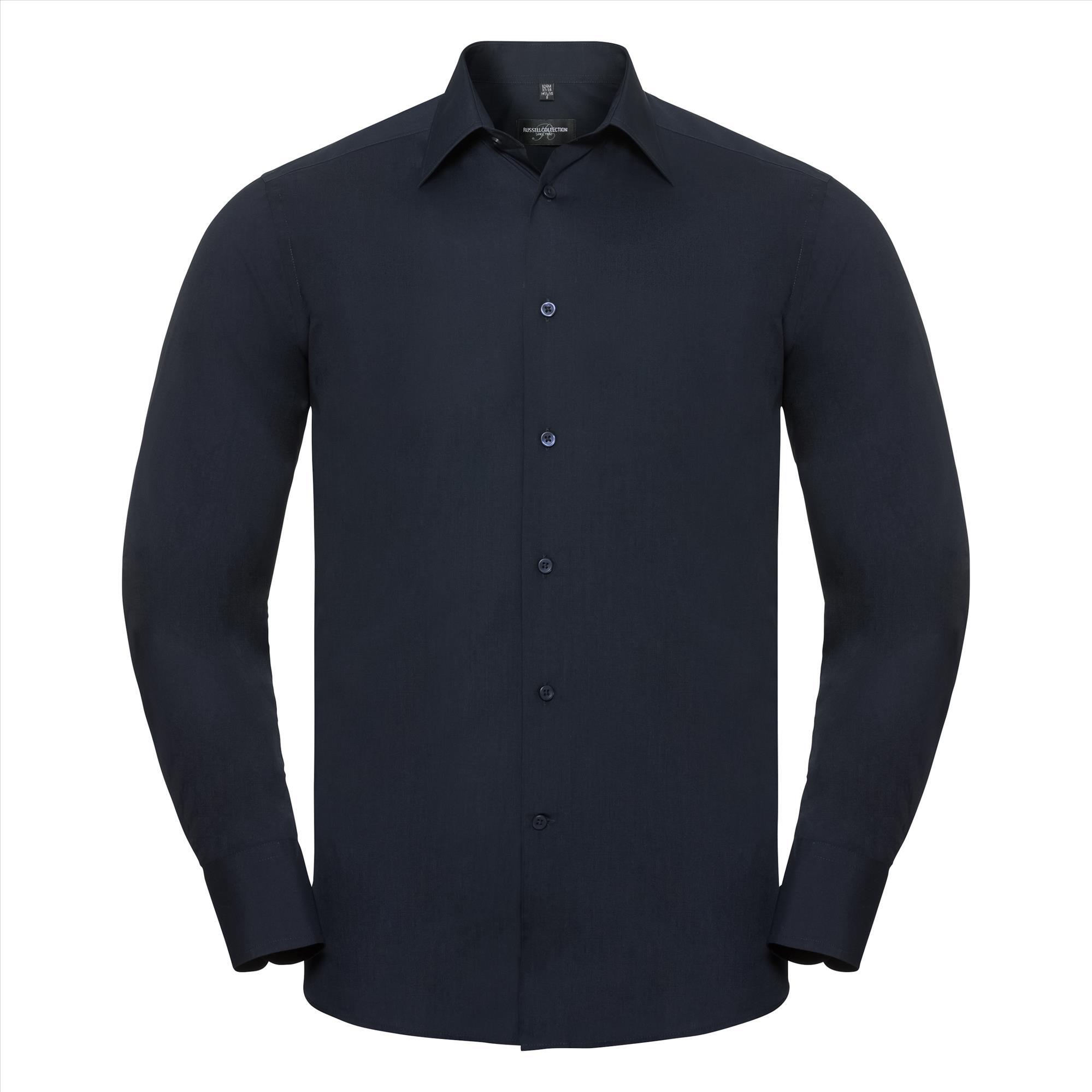 Heren overhemd donkerblauw te bedrukken met bedrijslogo te personaliseren