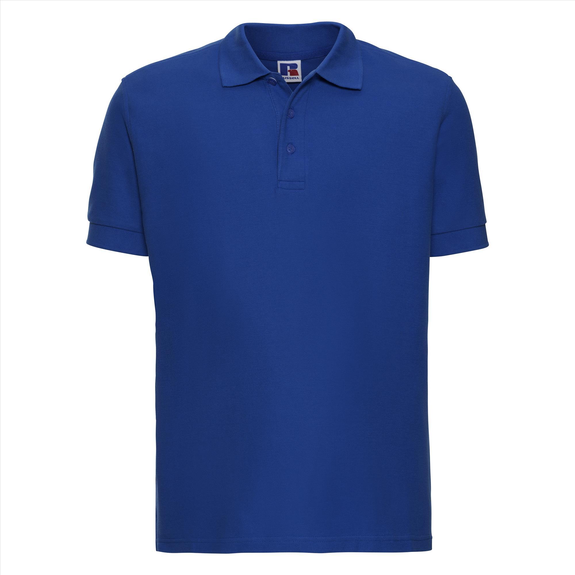 Heren polo azuur blauw zwaar gebreid perfect voor bedrukking