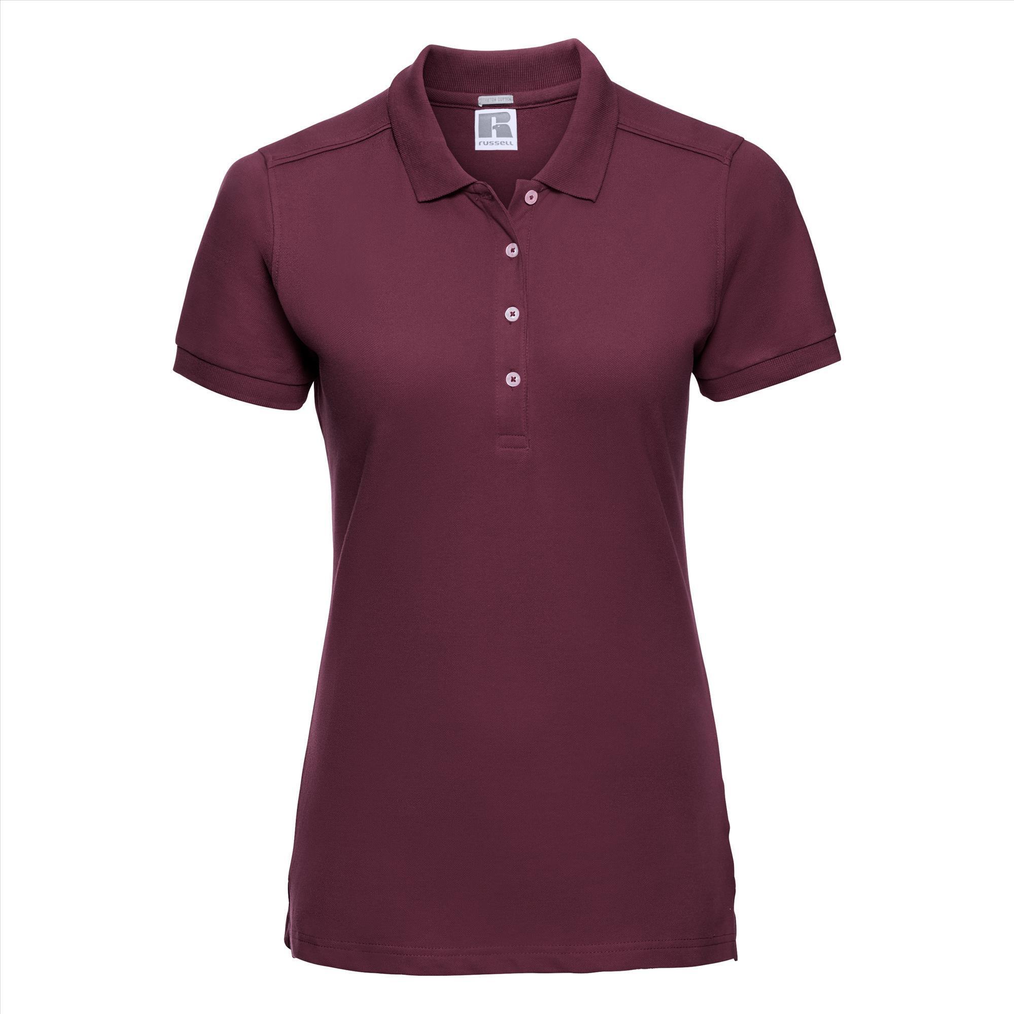 Nauw aansluitende dames polo bordeaux te personaliseren te bedrukken