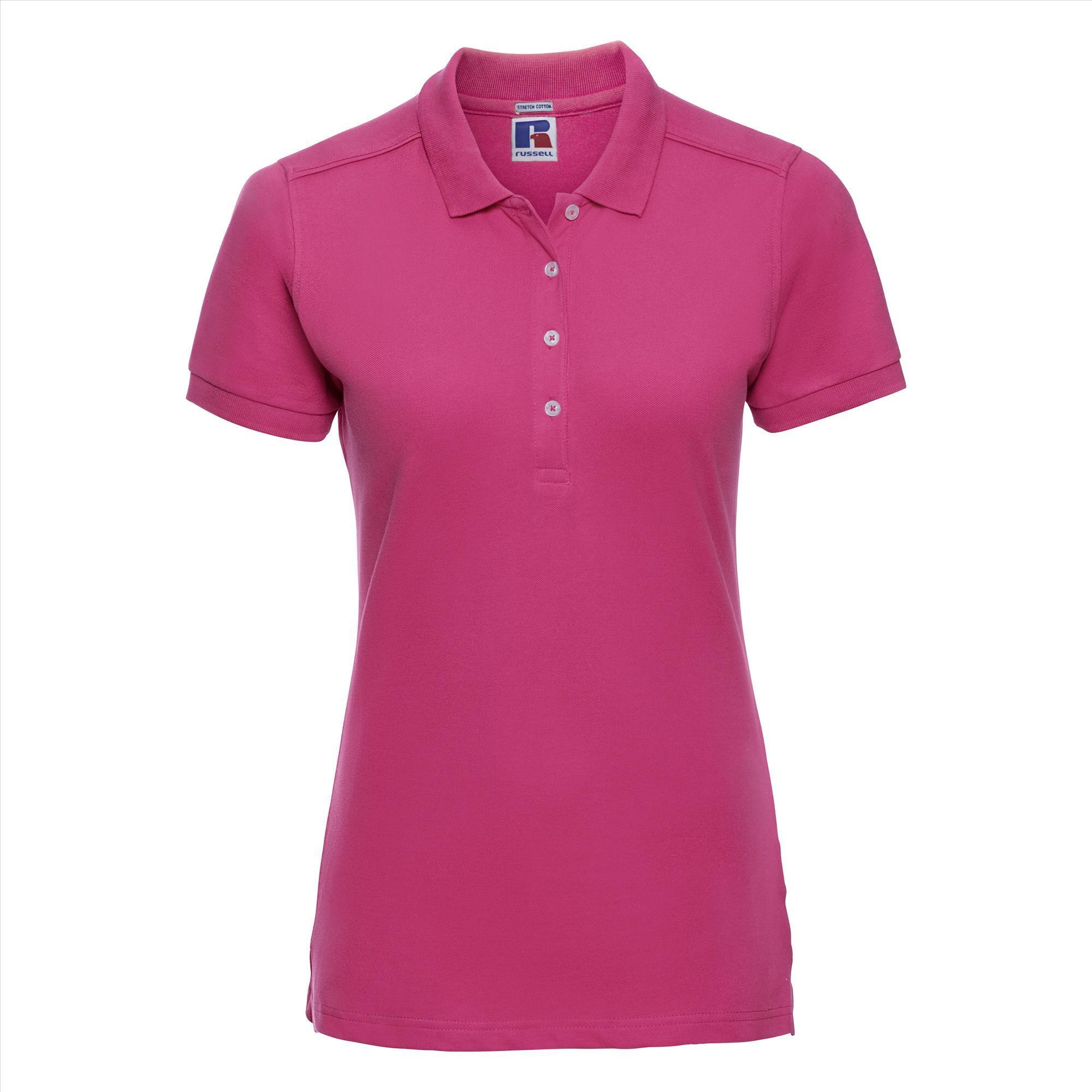 Nauw aansluitende dames polo fuchsia te personaliseren te bedrukken