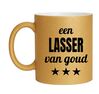 foto 1 Leuke cadeau mok met gouden glitters voor een lasser van goud