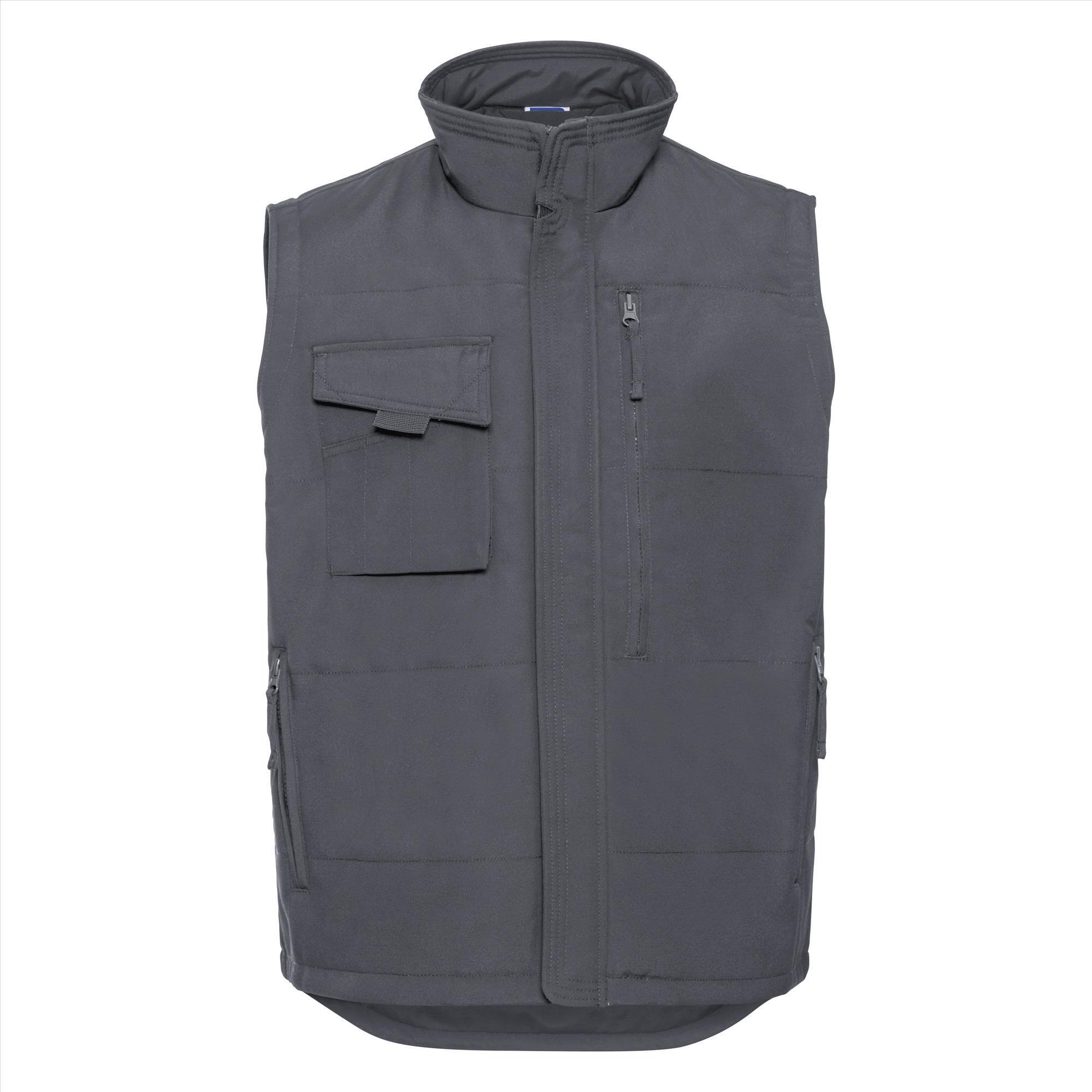 Robuuste Russell Werkbodywarmer donkergrijs met Teflon Bescherming bedrukken met bedrijfslogo