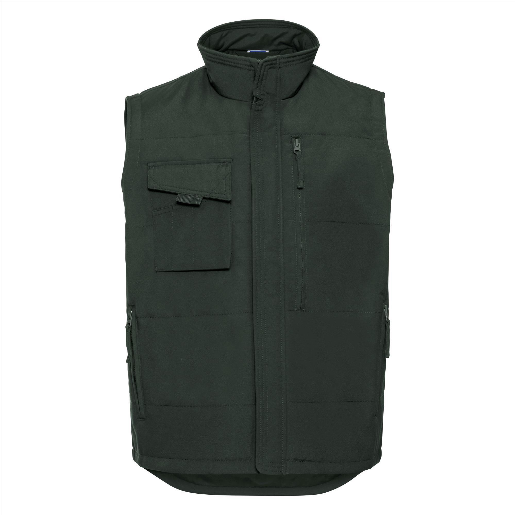 Robuuste Russell Werkbodywarmer flessengroen met Teflon Bescherming bedrukken met bedrijfslogo