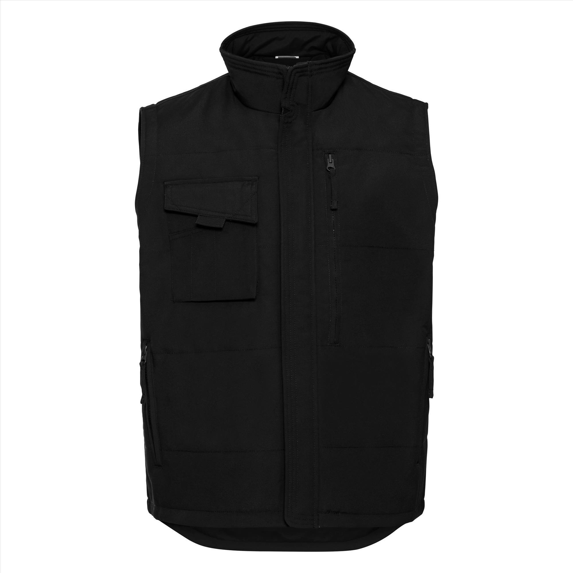 Robuuste Russell Werkbodywarmer zwart met Teflon Bescherming bedrukken met bedrijfslogo