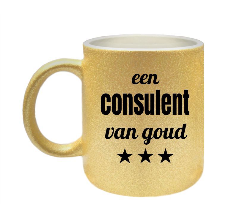 Gouden glitter mok voor een consulent van goud! 