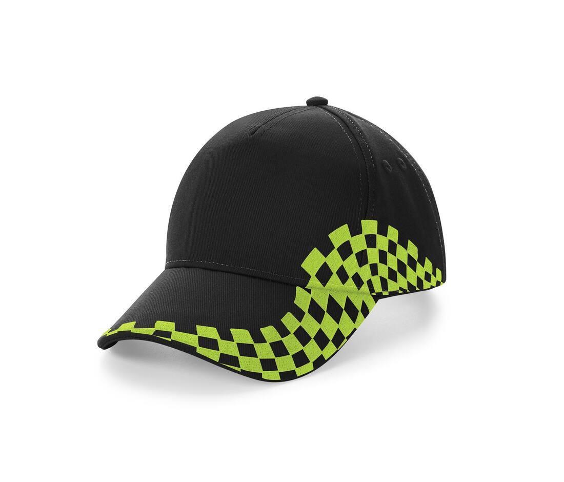 Cap Grand prix black / lime green pet voor auto race liefhebbers autoracesport