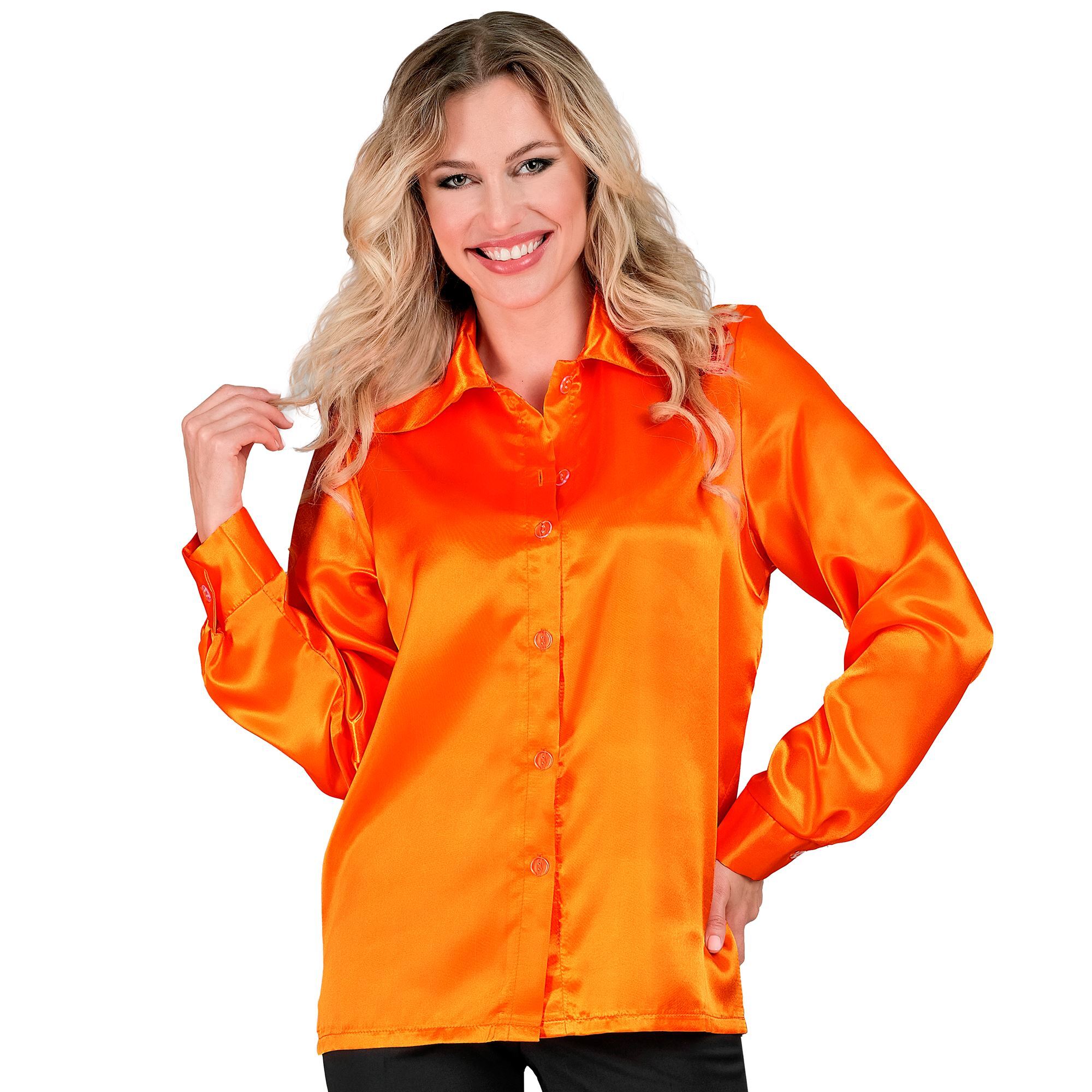 70's disco shirt satijn oranje Koningsdag voetbal oranje