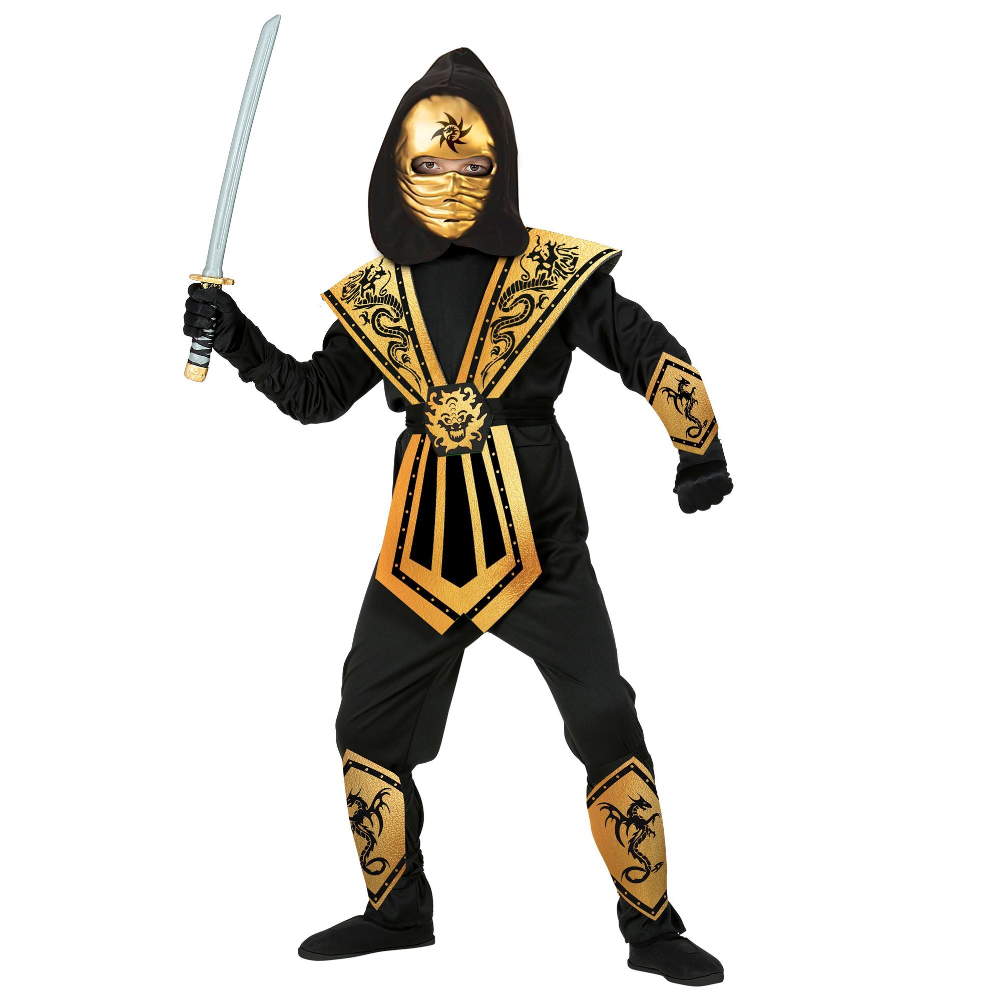 Betreed de duisternis als een ware strijder kinderen ninja verkleedpak in zwart en goud