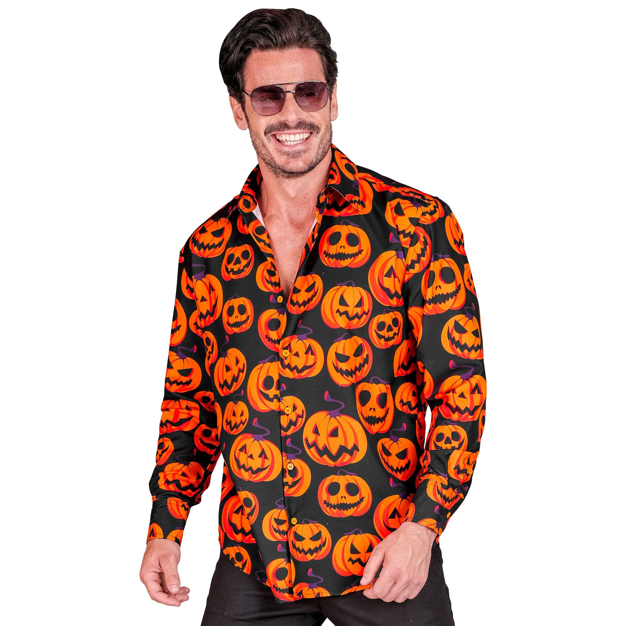 Comfortabele en stijlvolle Halloween heren blouse met pompoenen  perfect voor elk halloween feest!