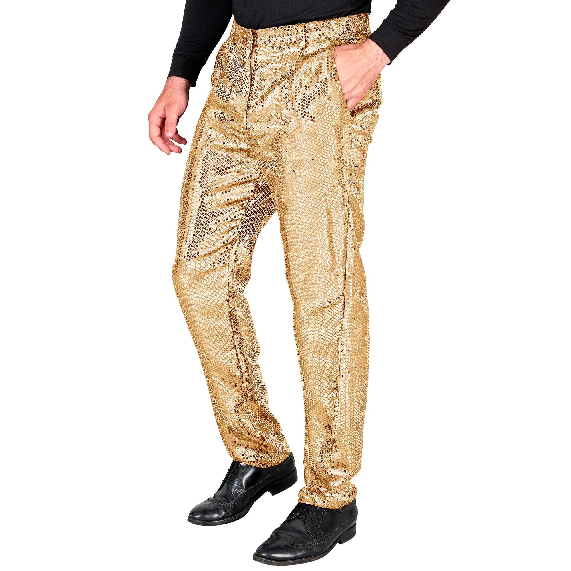 glinster en glim met onze gouden heren pailletten broek jouw toverformule voor glitter en glamour op disco's en foute parties!