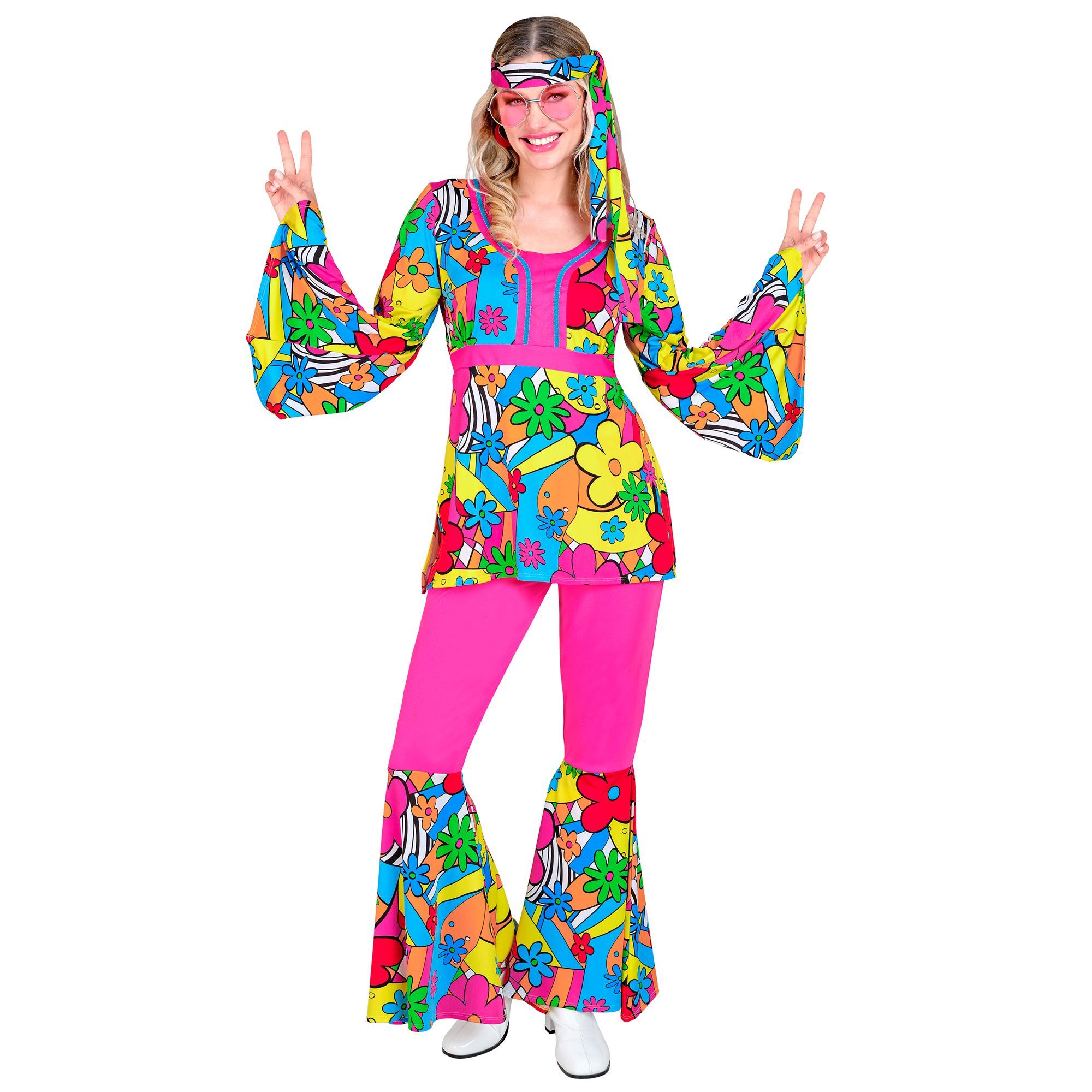 Kleurrijk hippie kostuum voor dames flower power uit de sixties