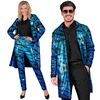 Lange pailletten jas voor dames en heren in blauw met zwarte golven de perfecte outfit voor jouw bling bling glamour glitter en disco party