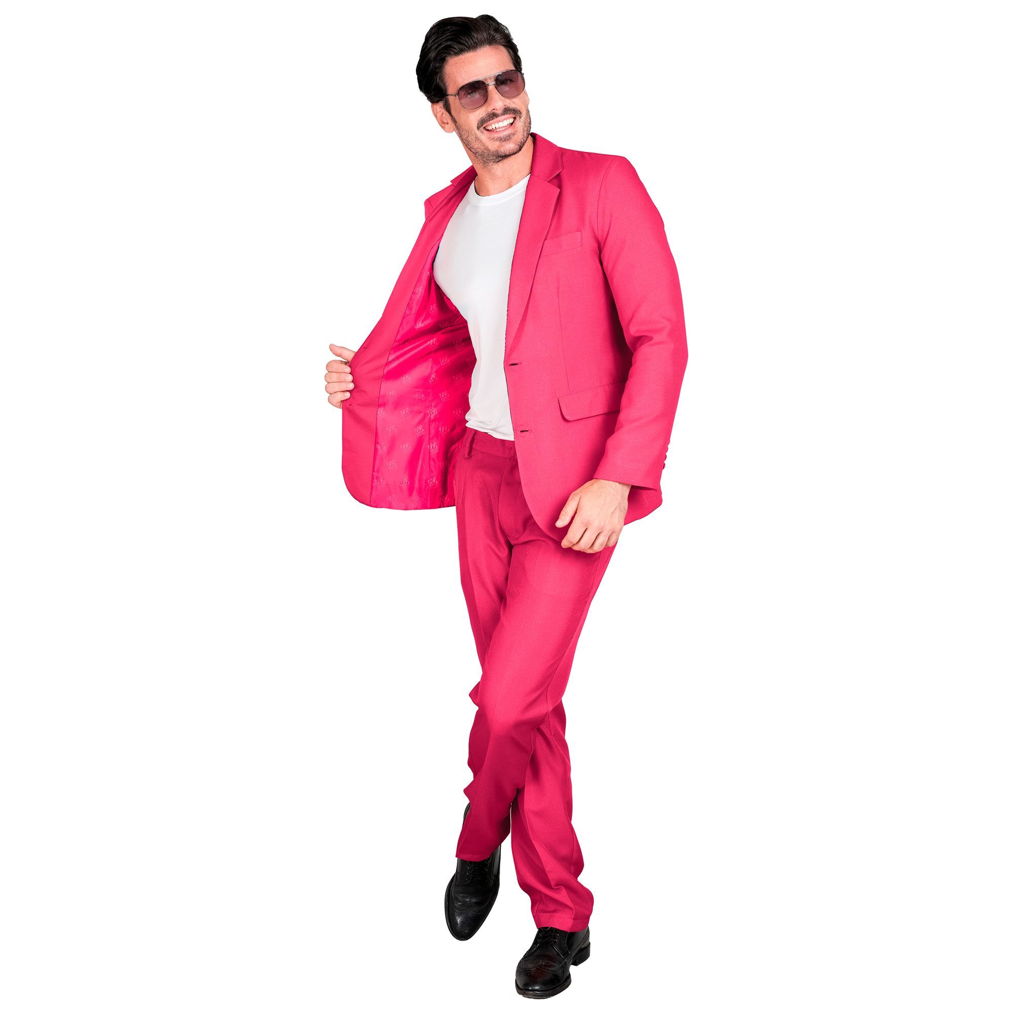 opvallend roze kostuum voor foute party thema feesten de  perfecte outfit voor mannen