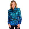 Pailletten blouse blauw met zwarte golven voor dames het perfecte blouse  voor themafeestjes en foute partys