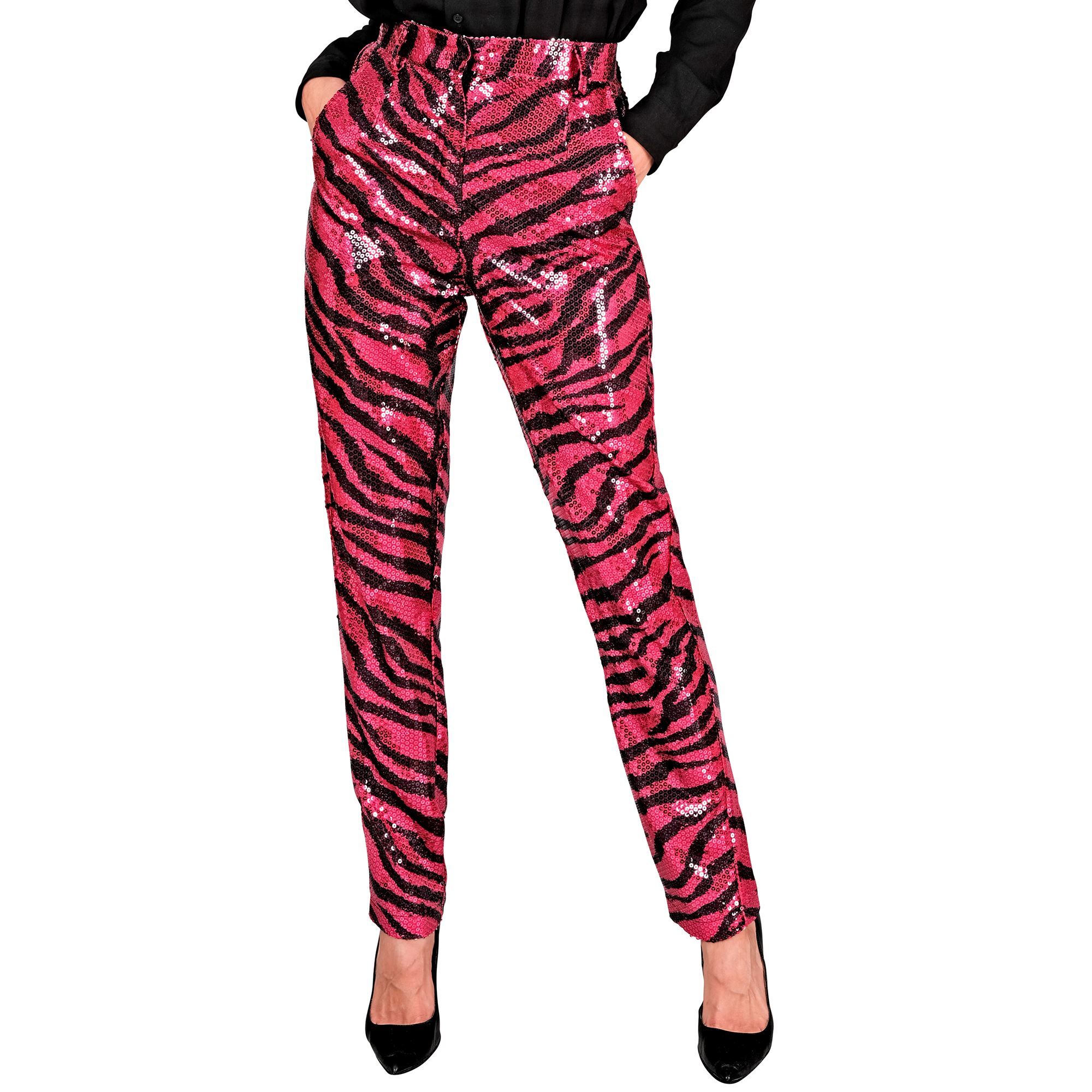 Paillettenbroek dames dierenprint roze