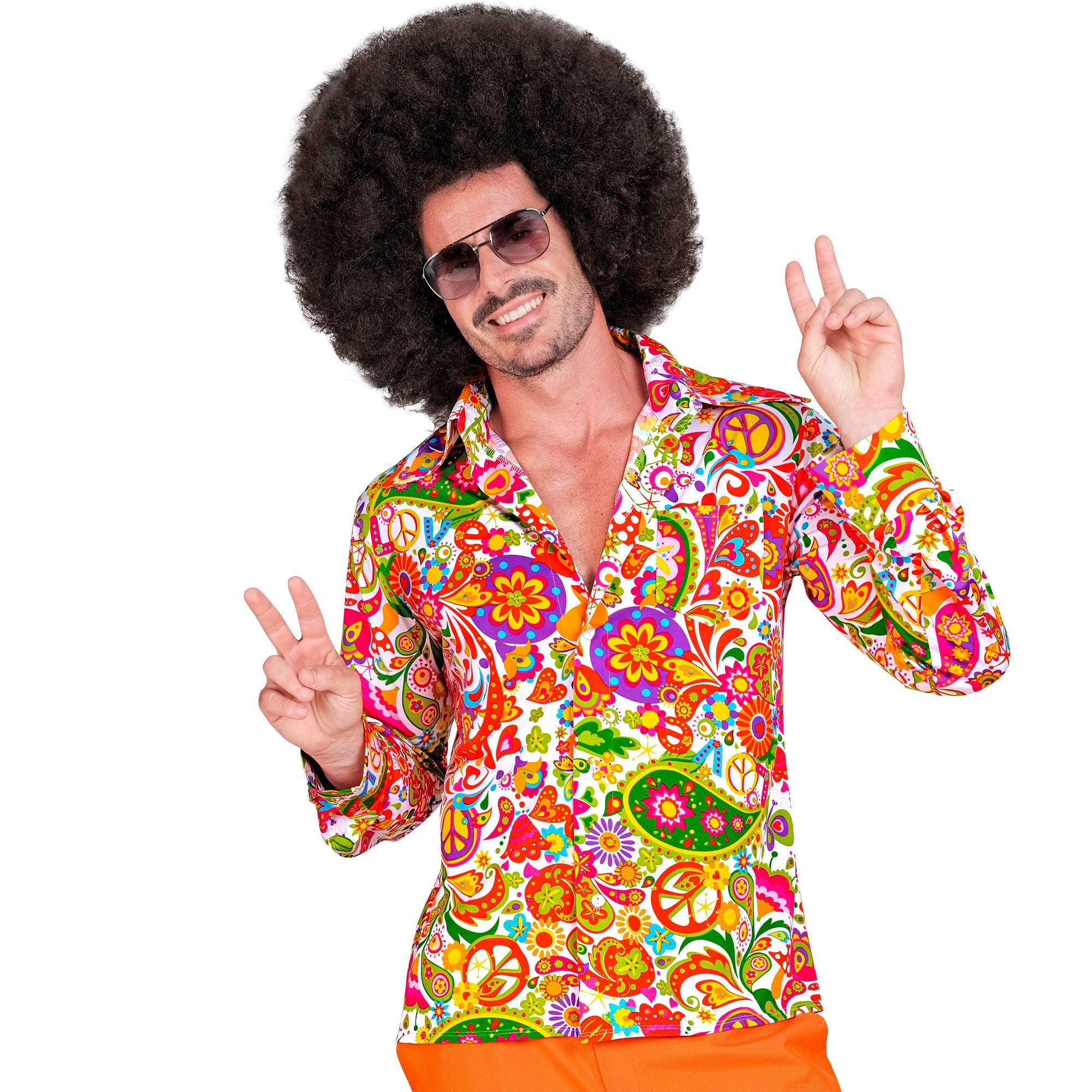 Peace love en paisley kleurrijke zestiger jaren blouse voor een hippie look!