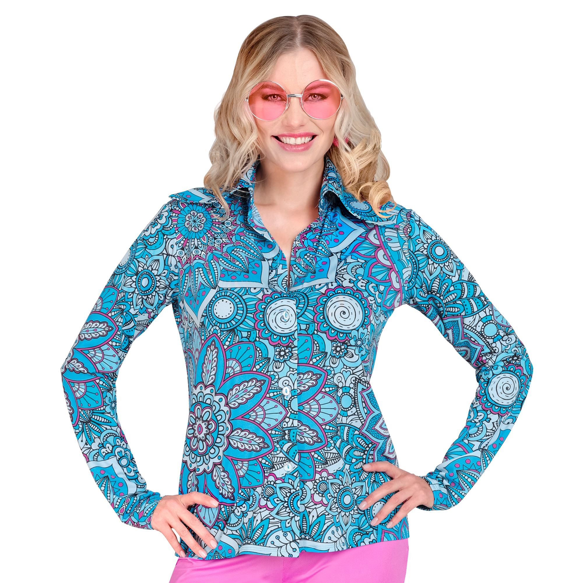 Retro groove dames disco blouse uit de jaren 60 met mandela print