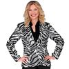 foto 2 stap in de spotlights met deze pailletten Jas voor dames in zwart witte zebra Print  de juiste mix van glamour en dierenprint