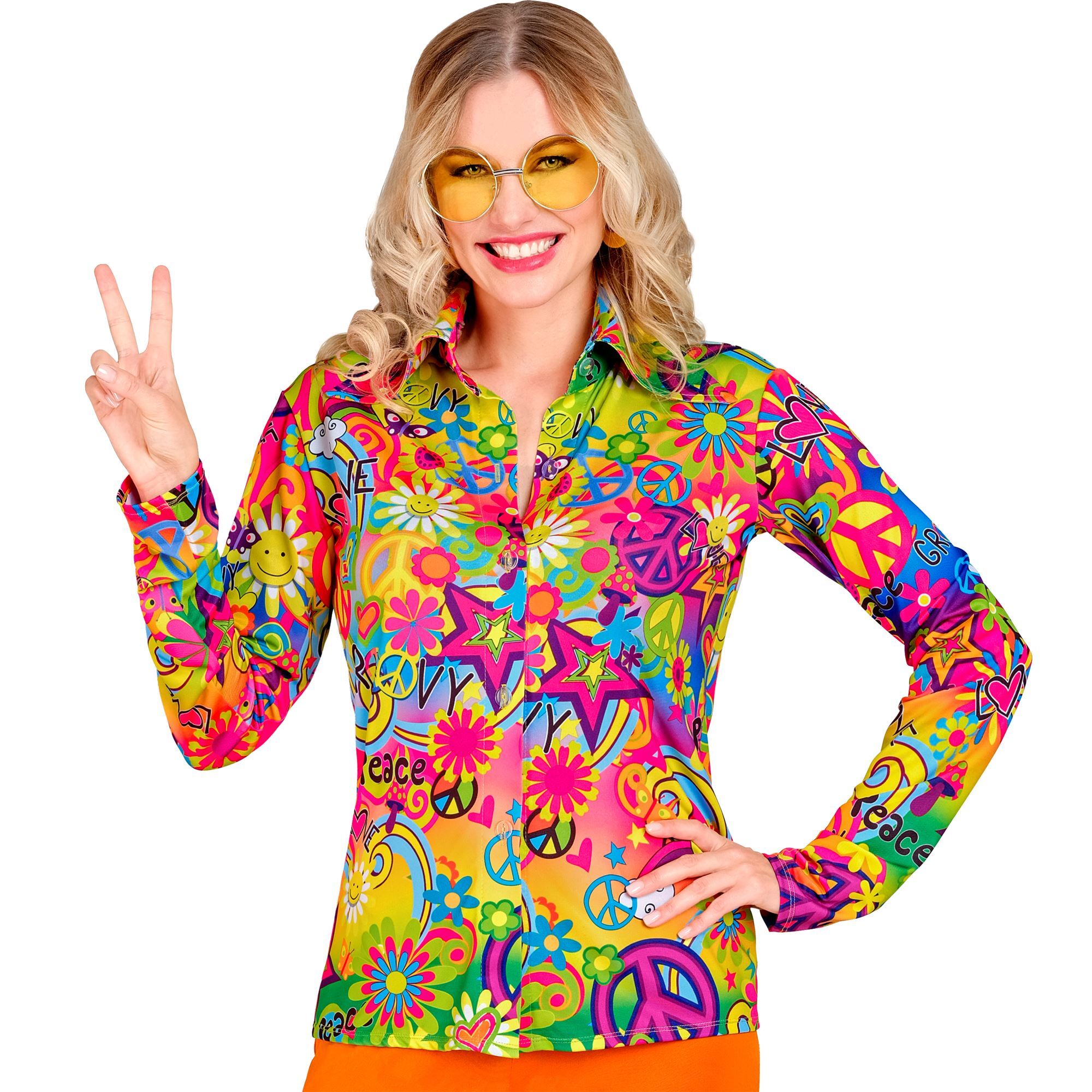 Stralend in de sixties fleurige peace & love blouse voor dames  perfect voor verkleedplezier