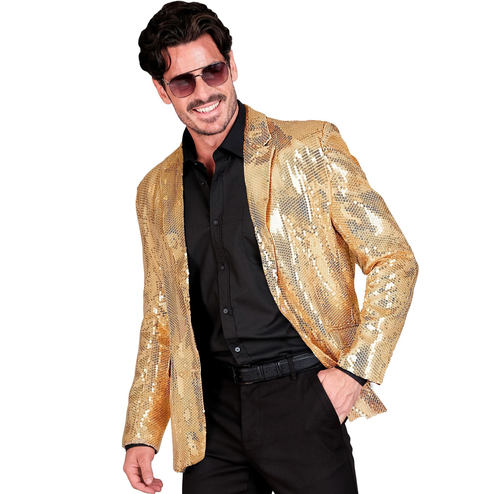 Stralend in stijl goudkleurig bling bling colbert met pailletten voor heren  perfect voor disco en glamourfeesten