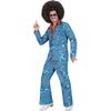 Swing op  de dansvloer in stijl heren disco kostuum met zestiger jaren mandela print  colbert en broek met uitlopende pijpen