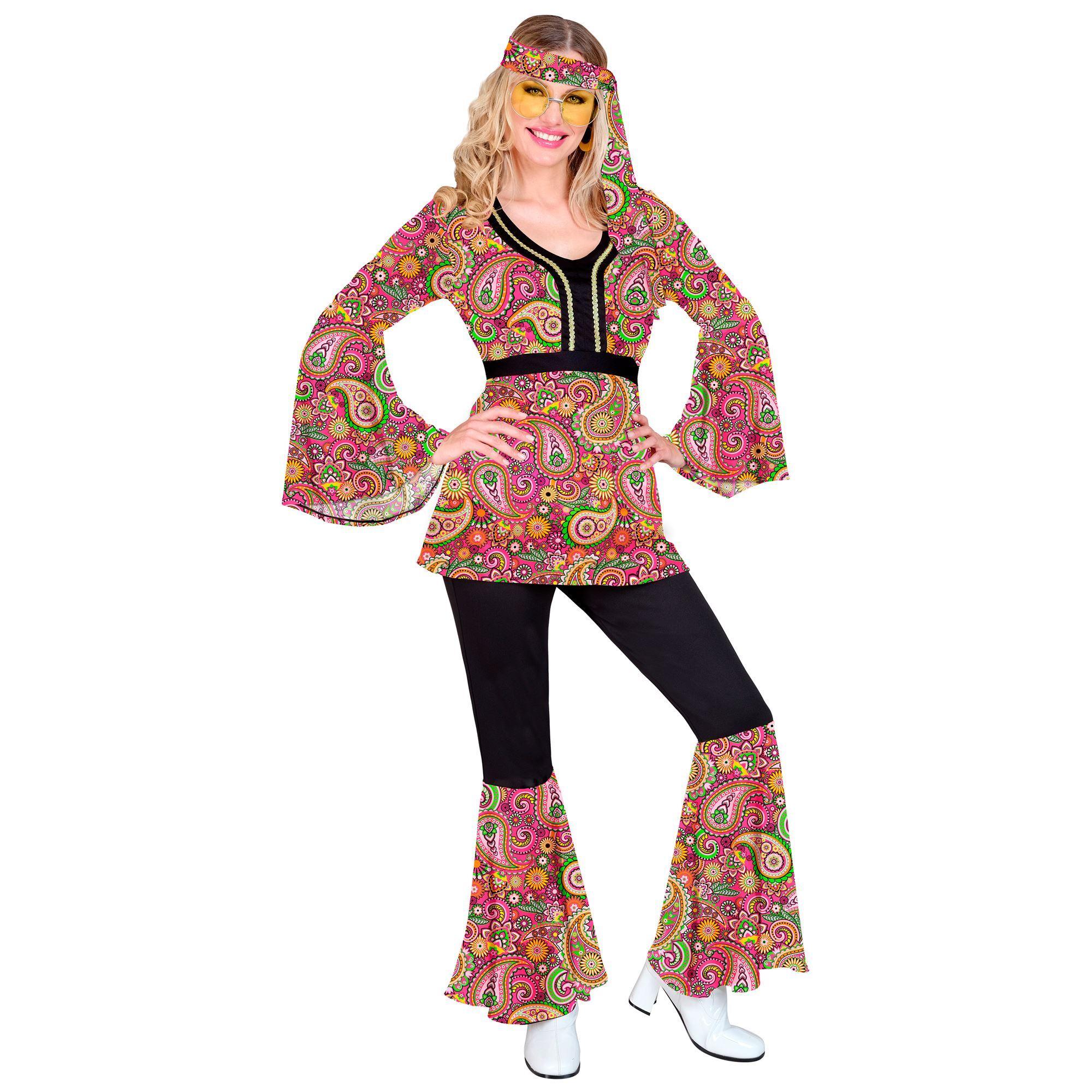 Swingende sixties hippie Kostuum met paisley print flower power voor dames