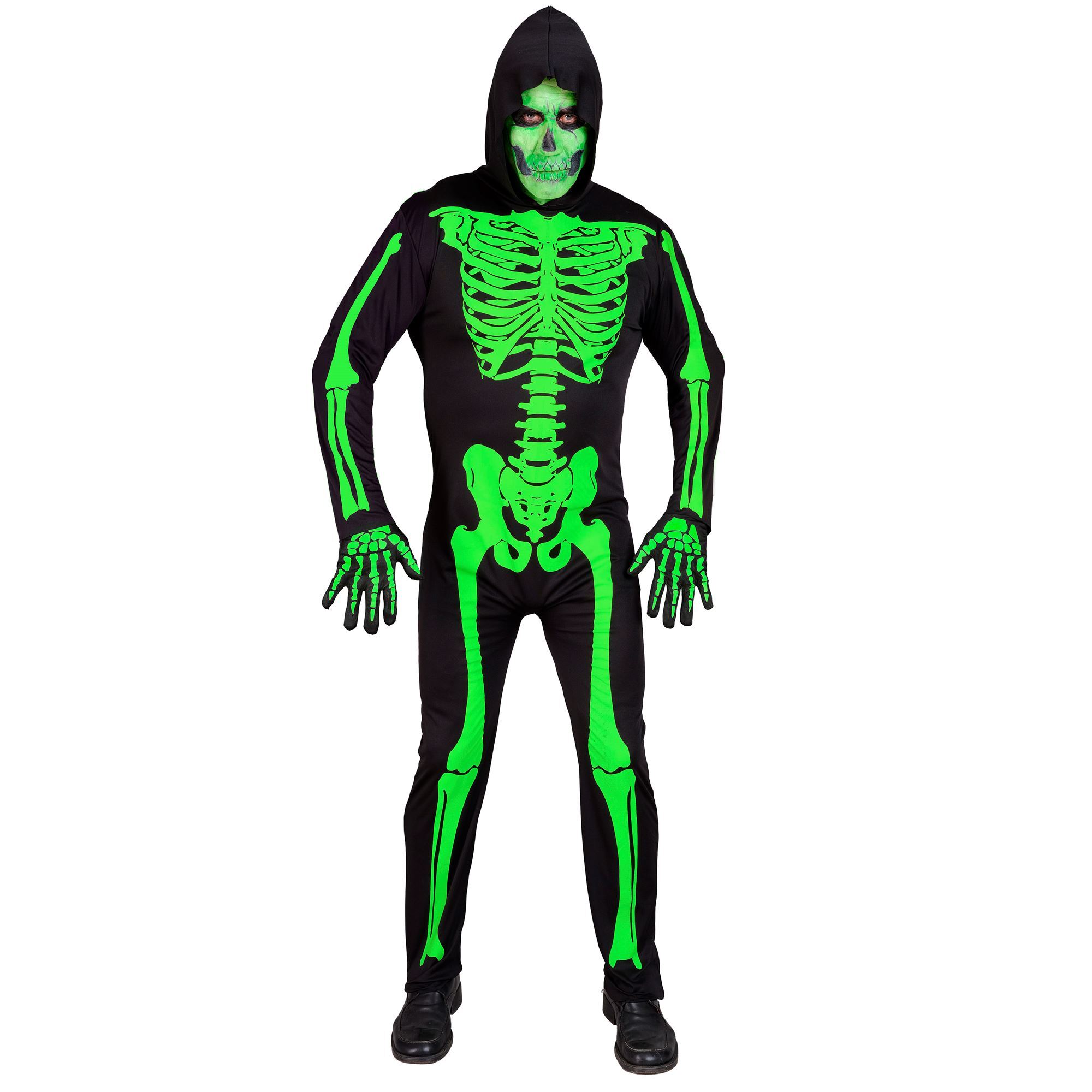 Transformeer je halloween look met het ultieme botten kostuum een skeletpak met gifgroene gloed volwassen